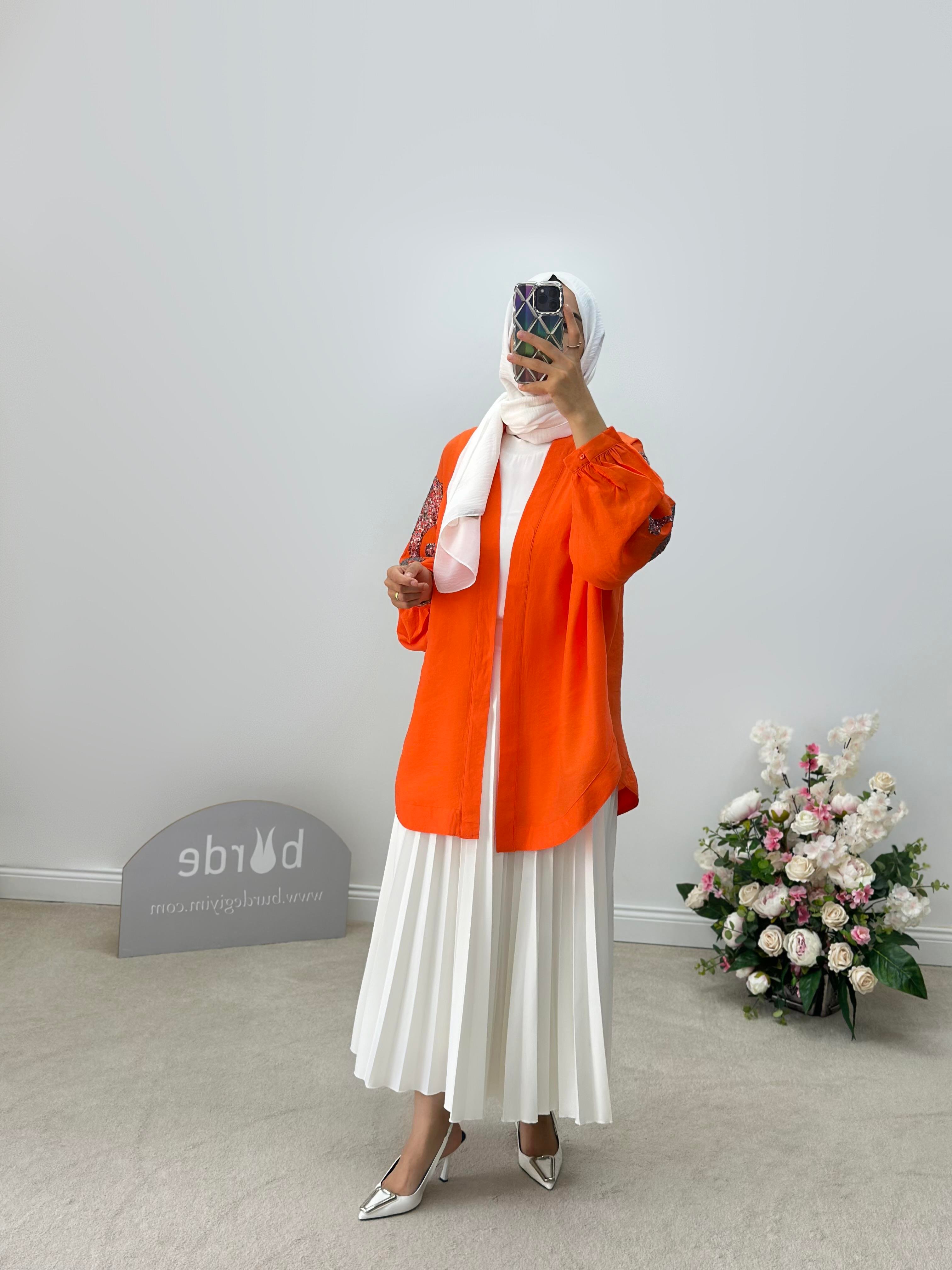 Natural Kumaş Nakışlı Ve Pul İşlemeli Kimono