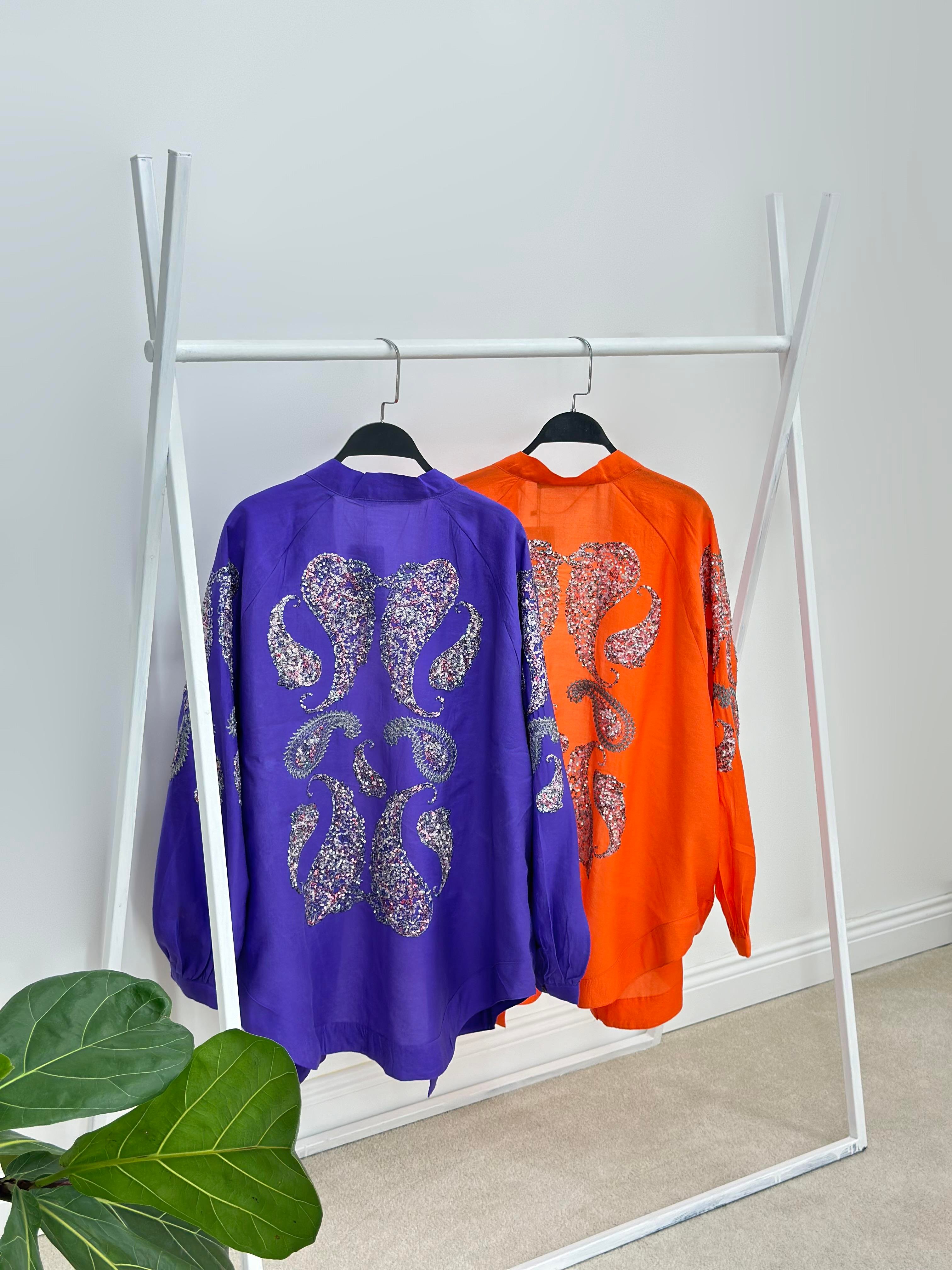 Natural Kumaş Nakışlı Ve Pul İşlemeli Kimono