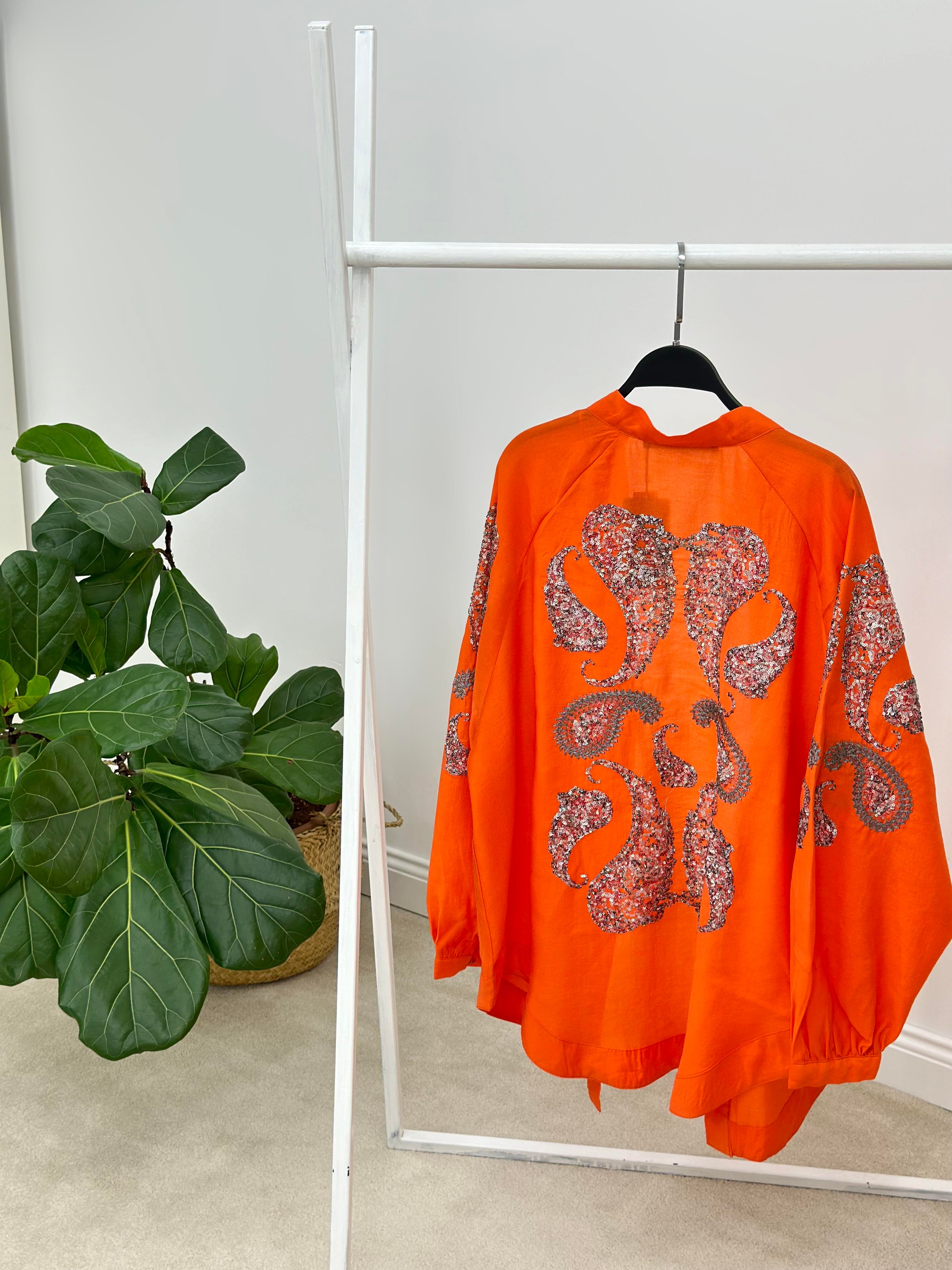 Natural Kumaş Nakışlı Ve Pul İşlemeli Kimono