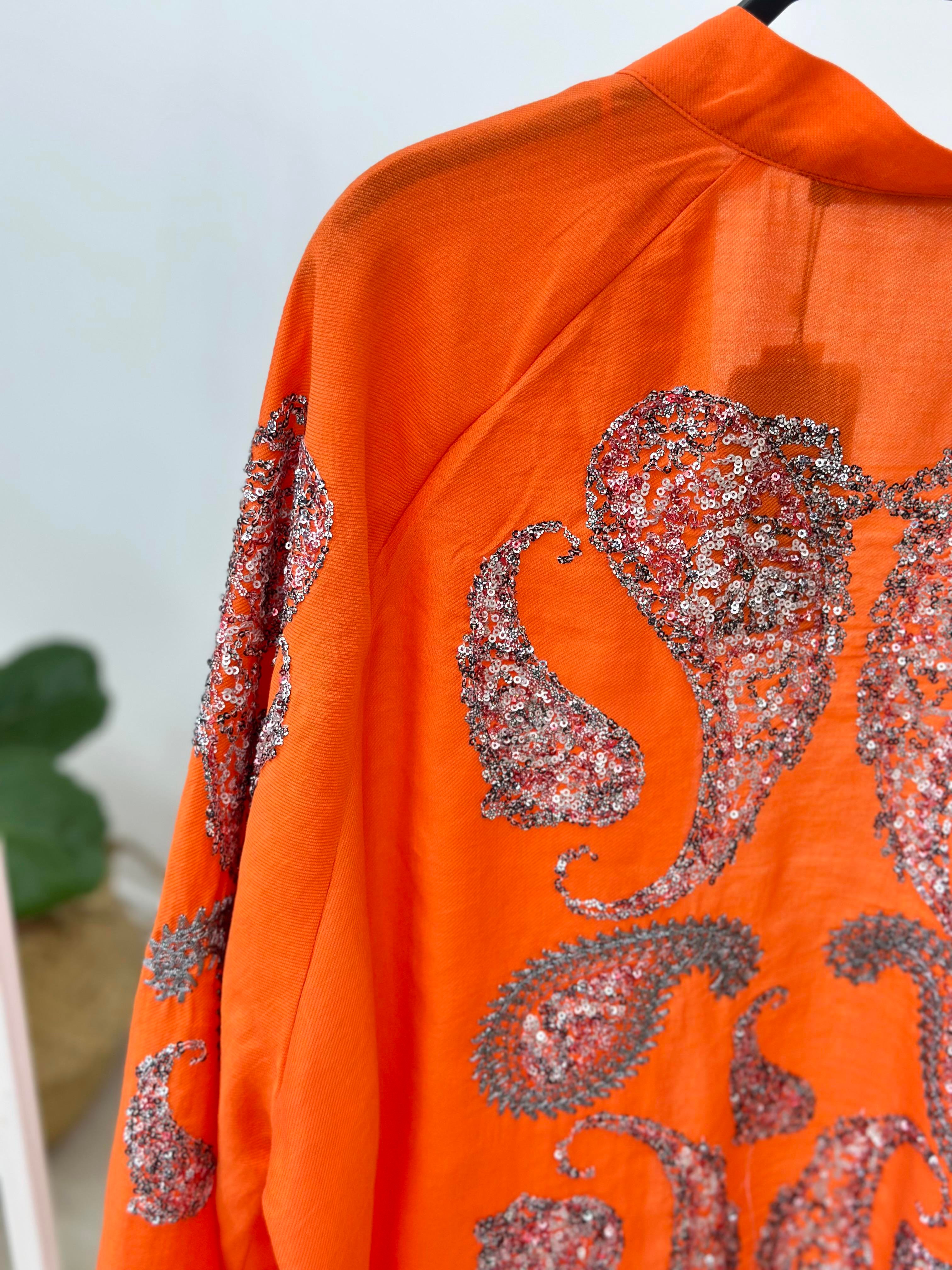 Natural Kumaş Nakışlı Ve Pul İşlemeli Kimono