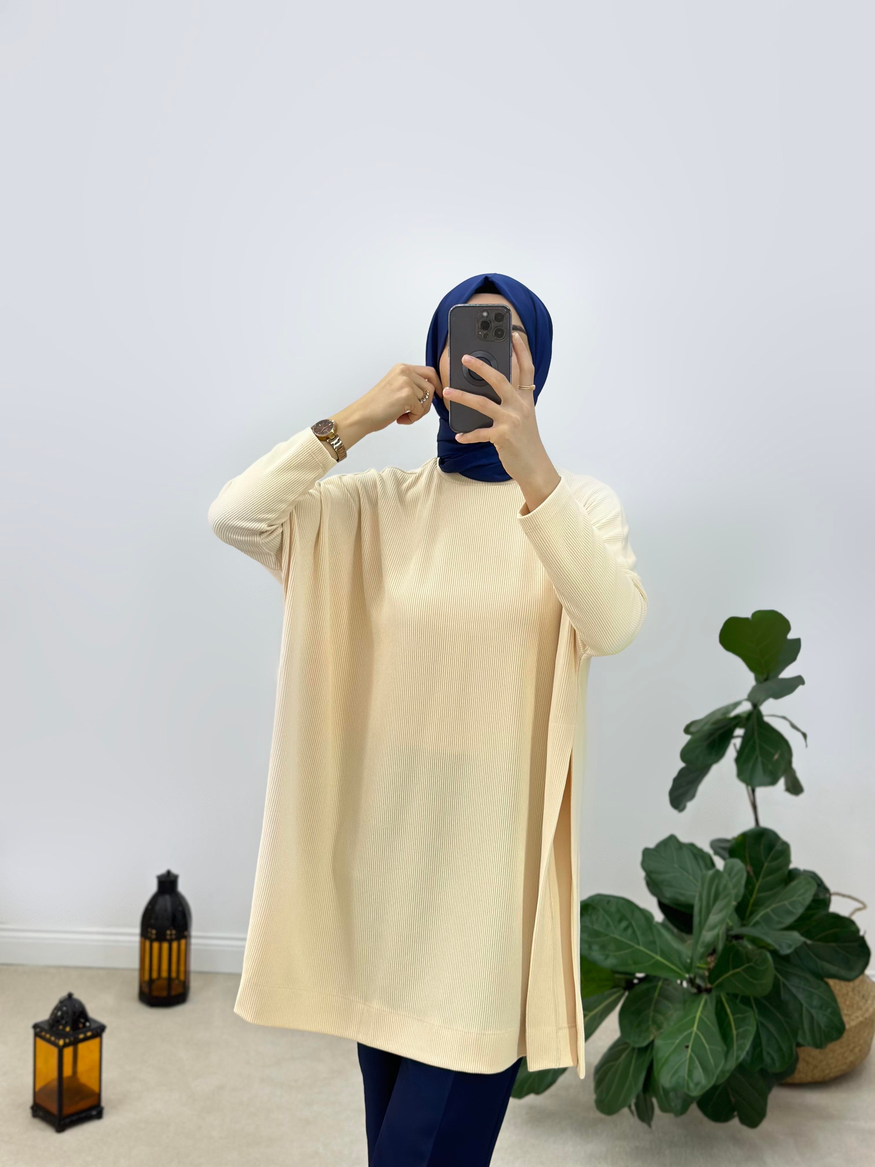Örme Kumaş Yırtmaçlı Oversize Tunik