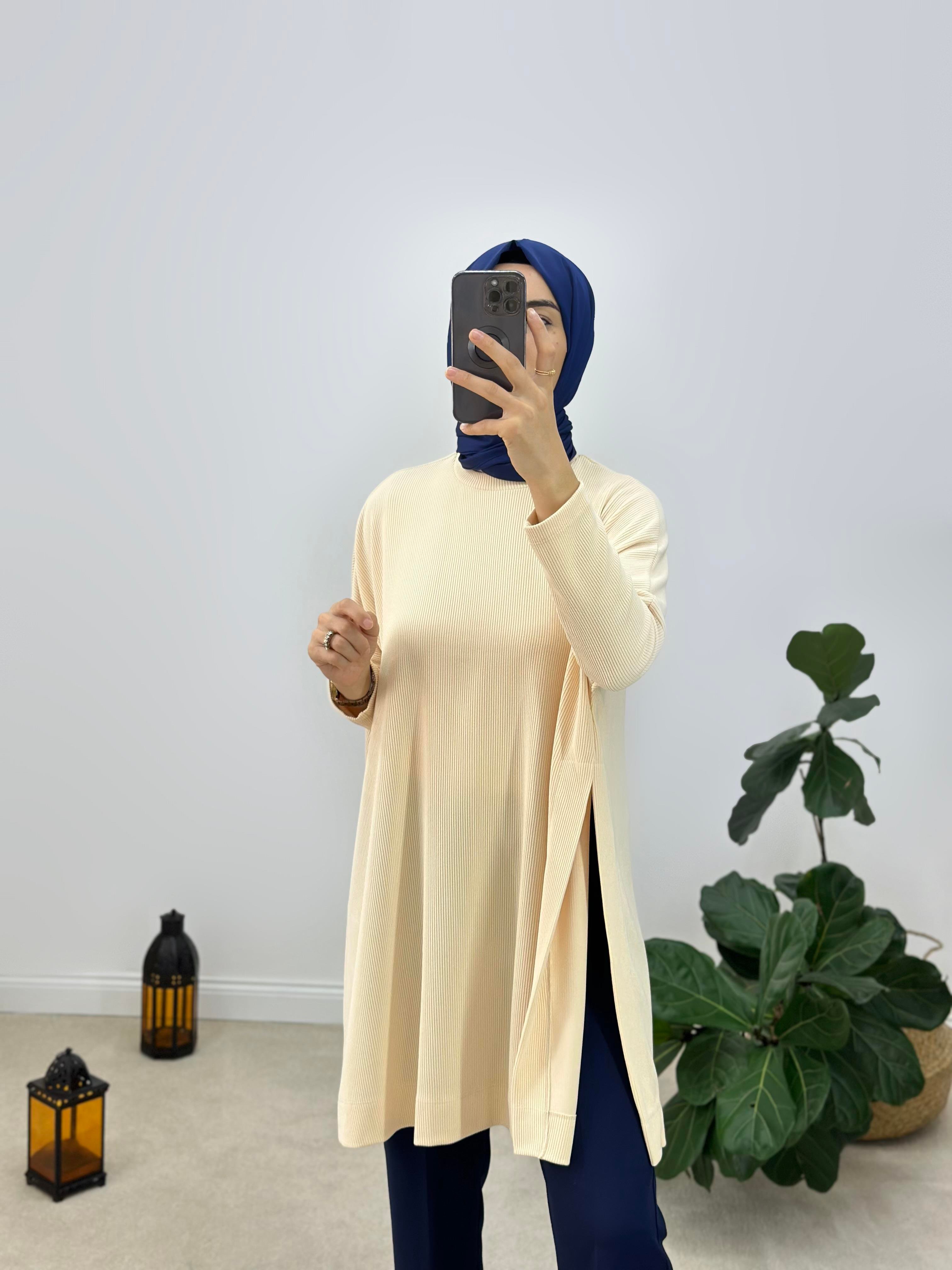 Örme Kumaş Yırtmaçlı Oversize Tunik