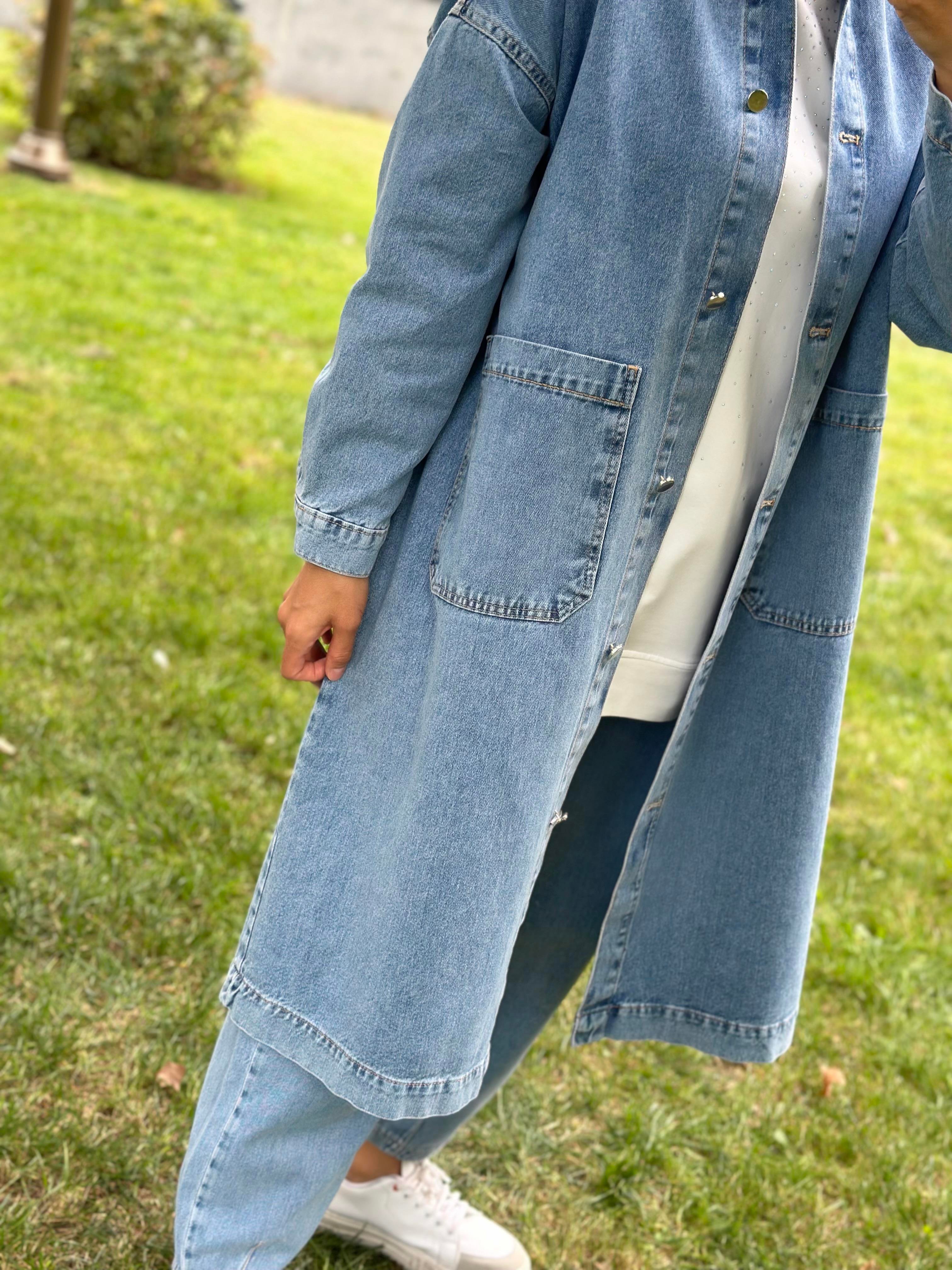 Oversize Uzun Denim Ceket 