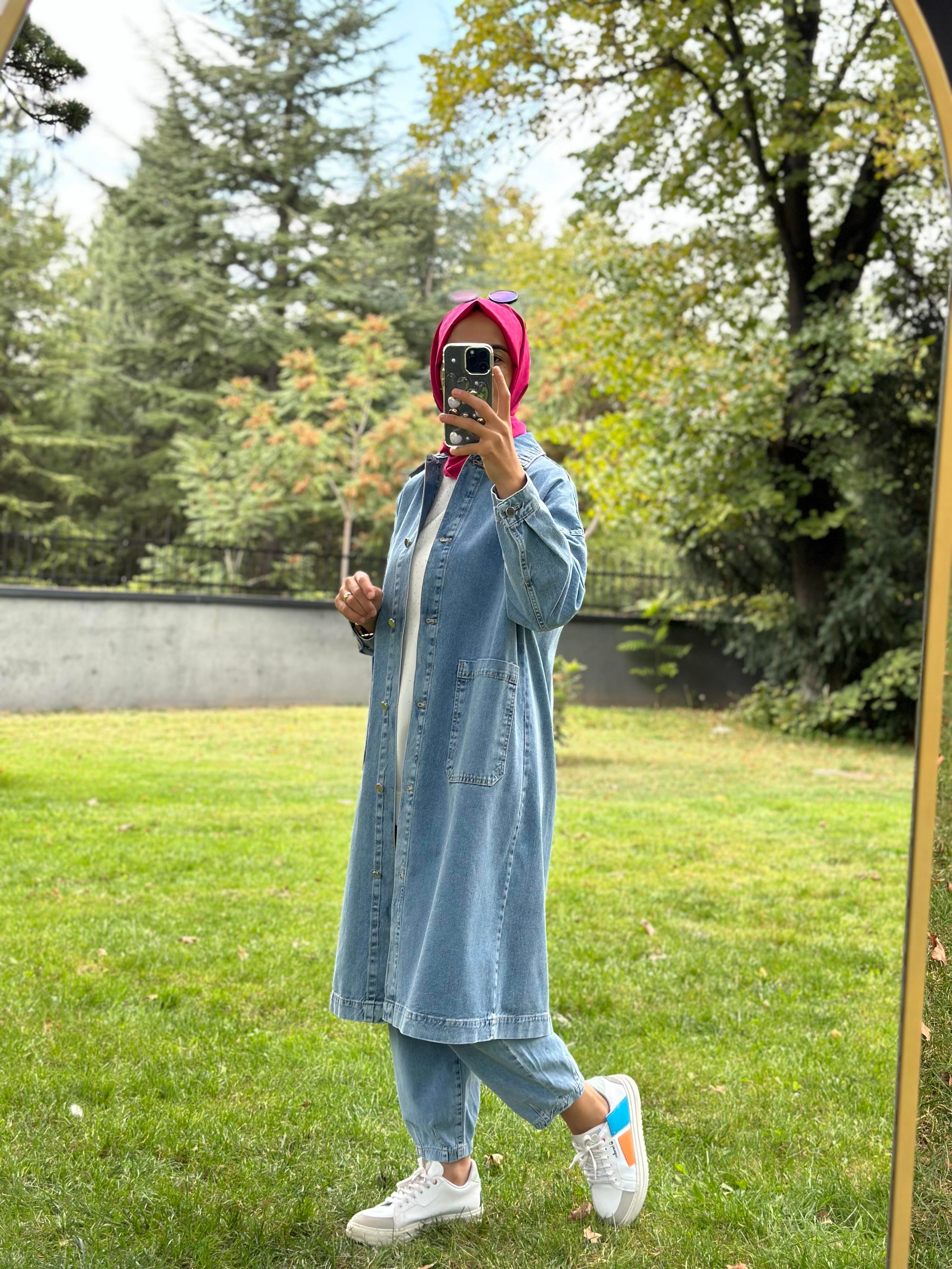 Oversize Uzun Denim Ceket 