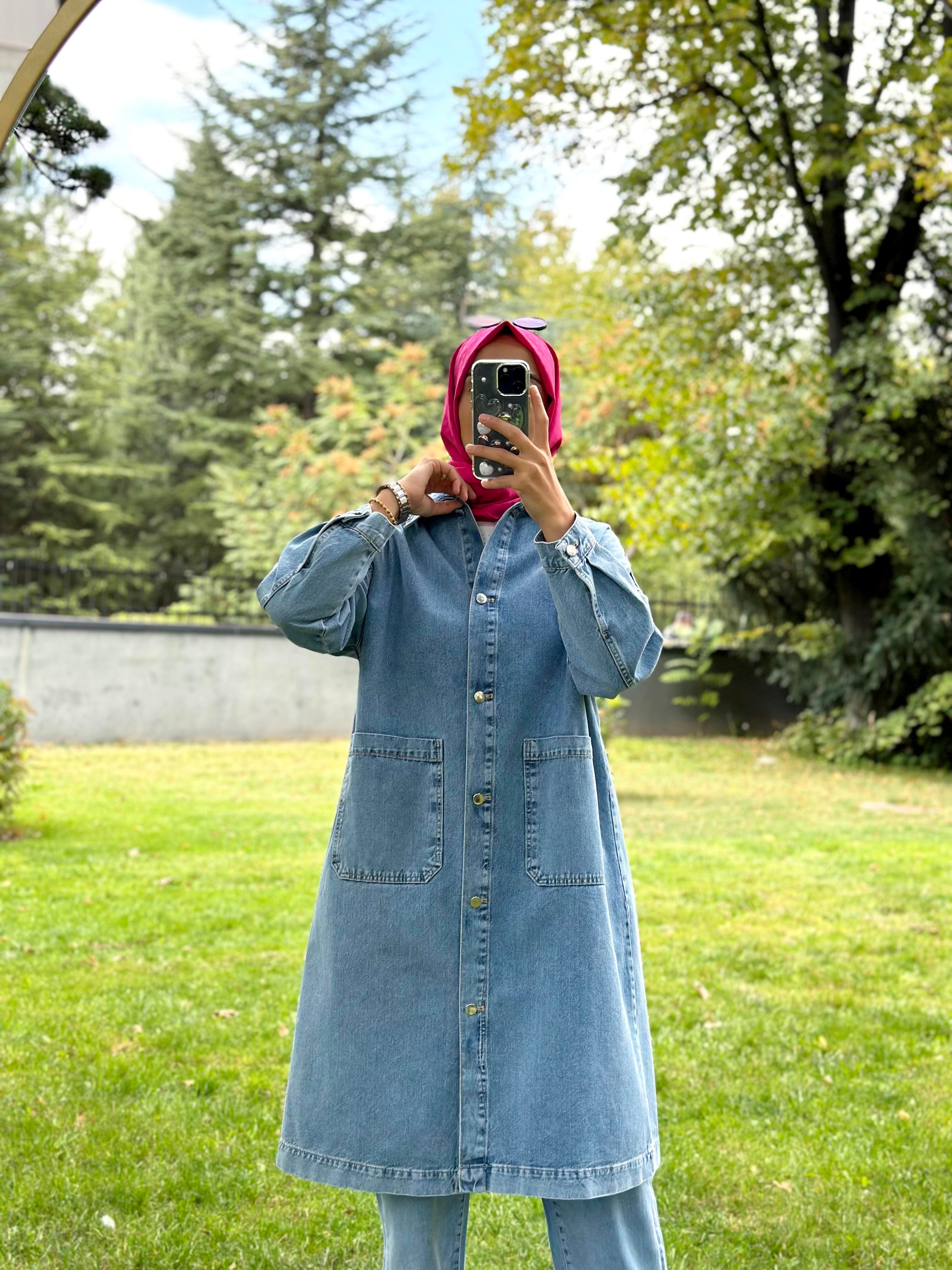 Oversize Uzun Denim Ceket 