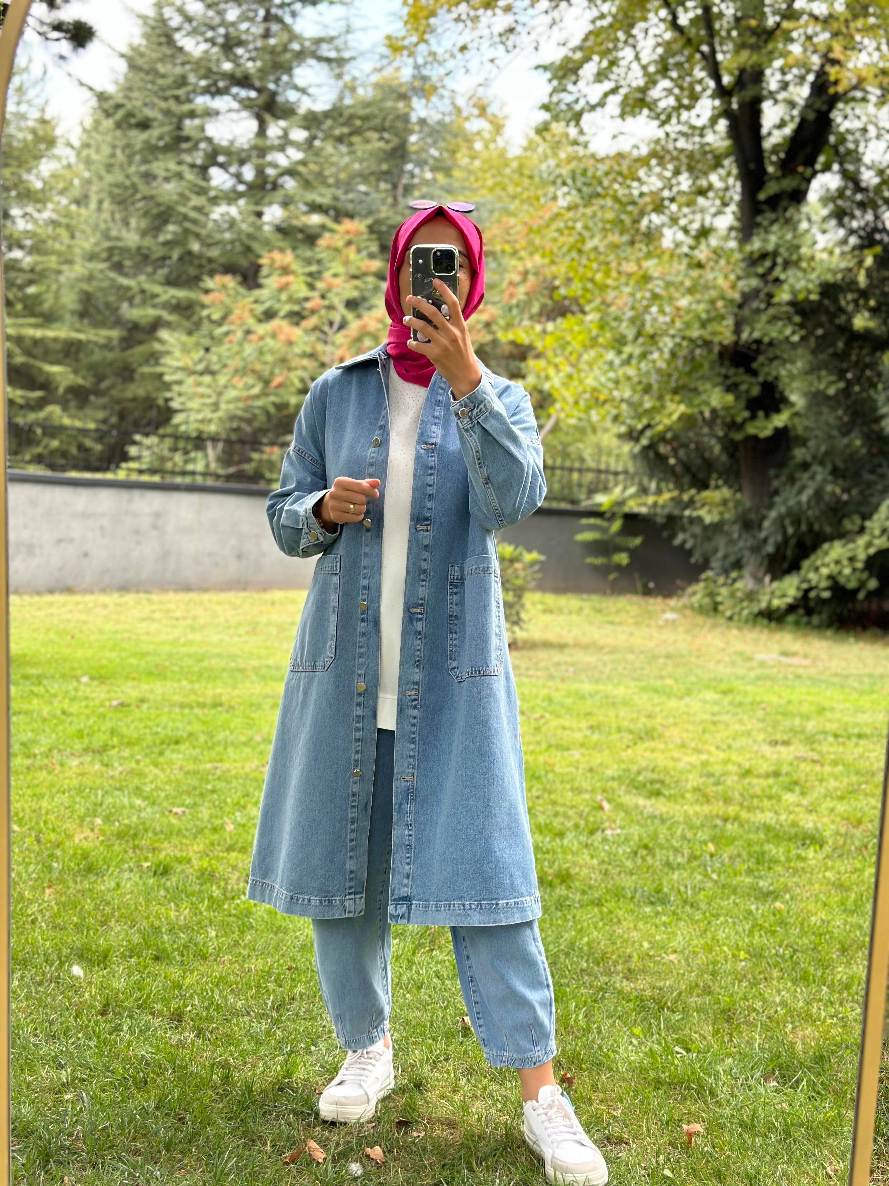Oversize Uzun Denim Ceket 