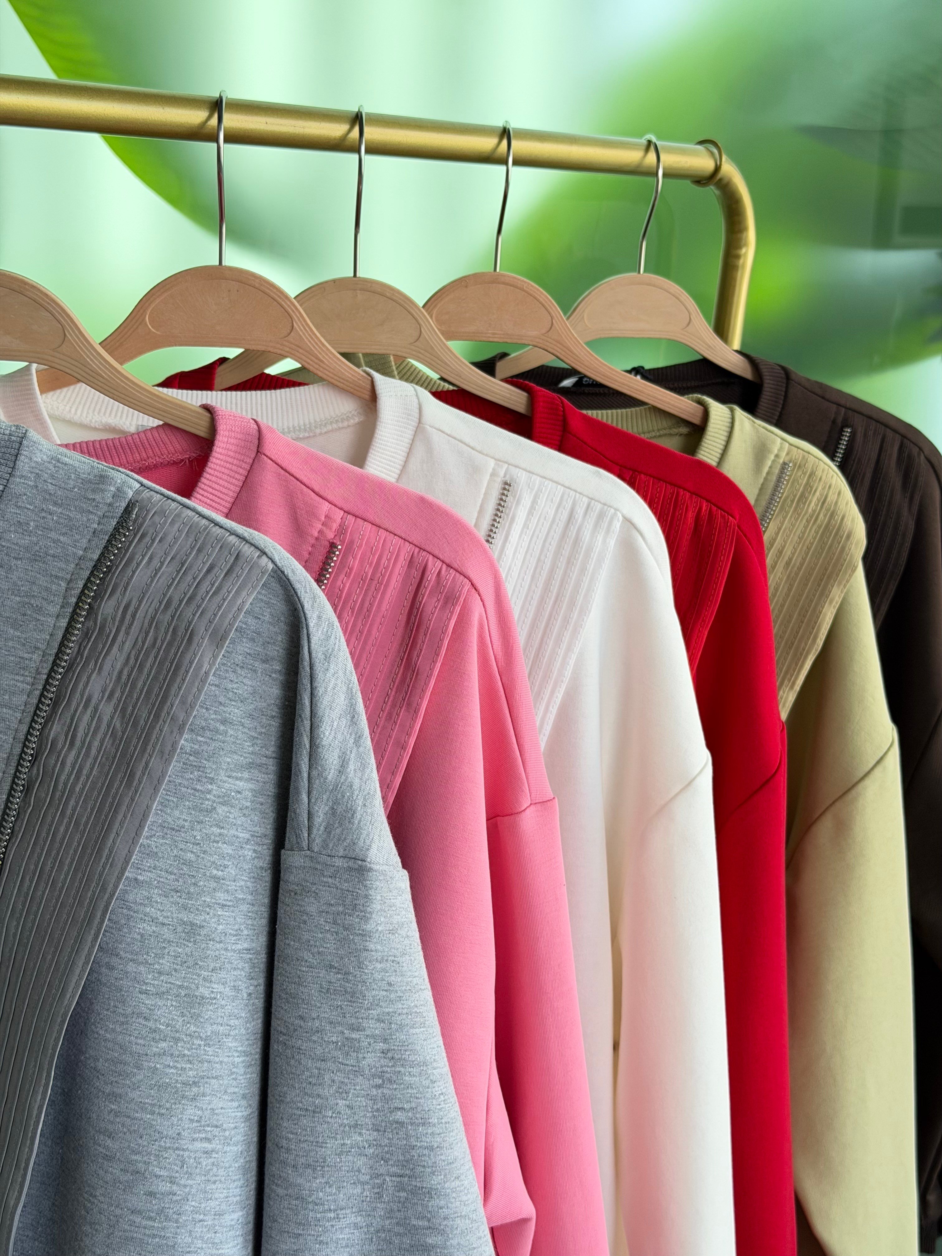Pembe Renk Fermuar Detaylı Sweatshırt