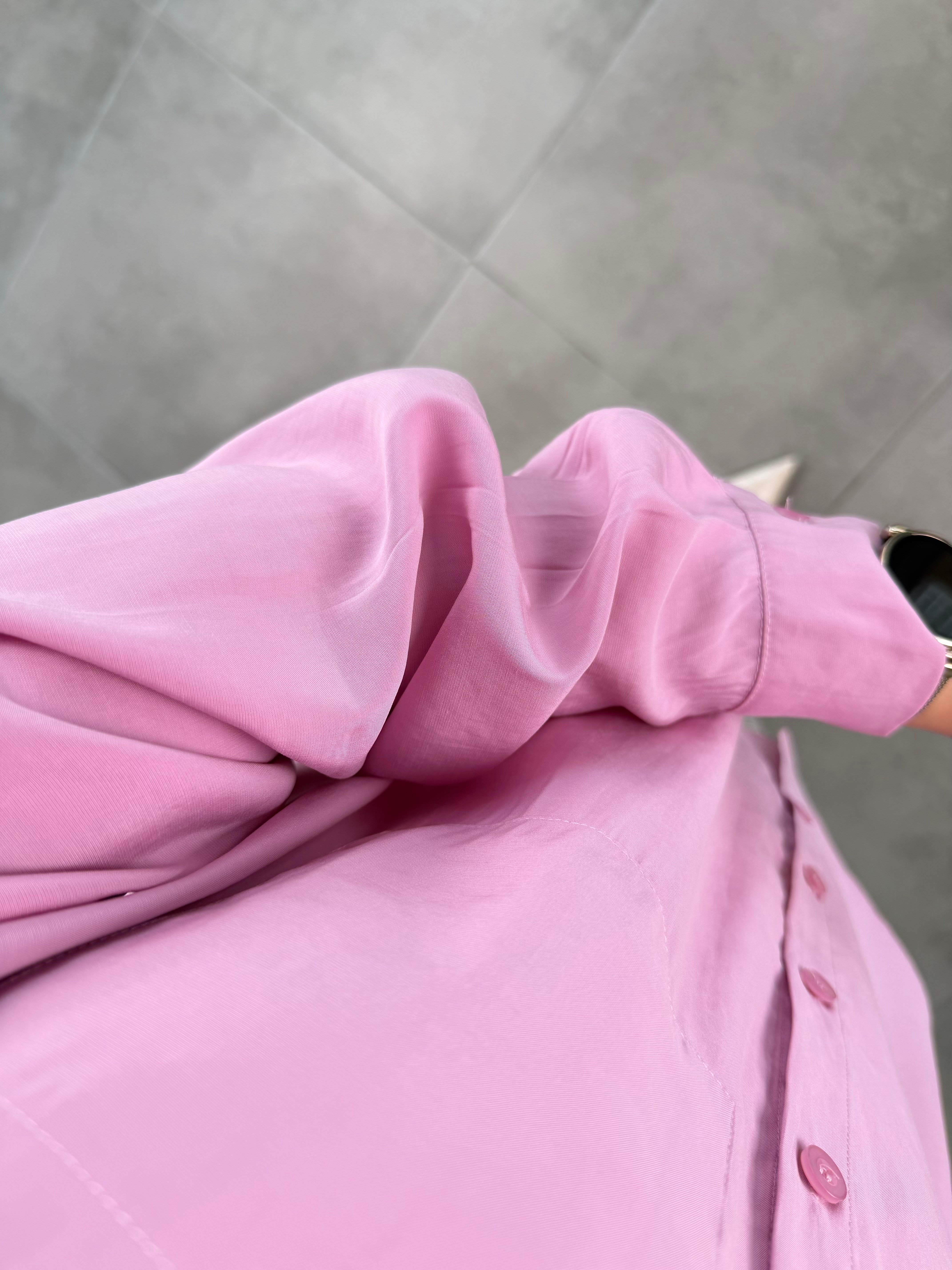 Pembe Renk Rayon Kumaş Basic Gömlek
