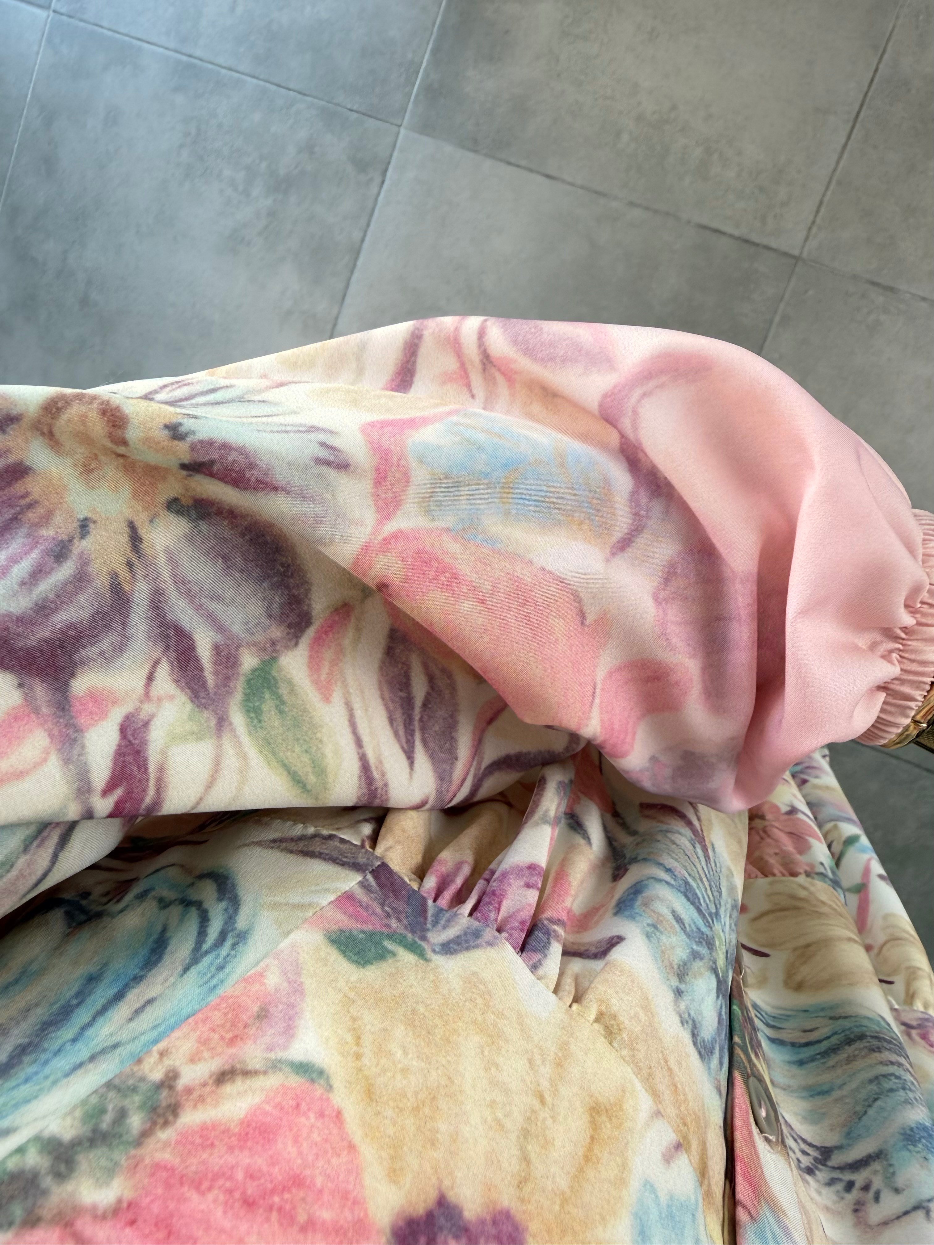 Pembe Renk Soft Çiçek Desenli Yaz  Elbisesi