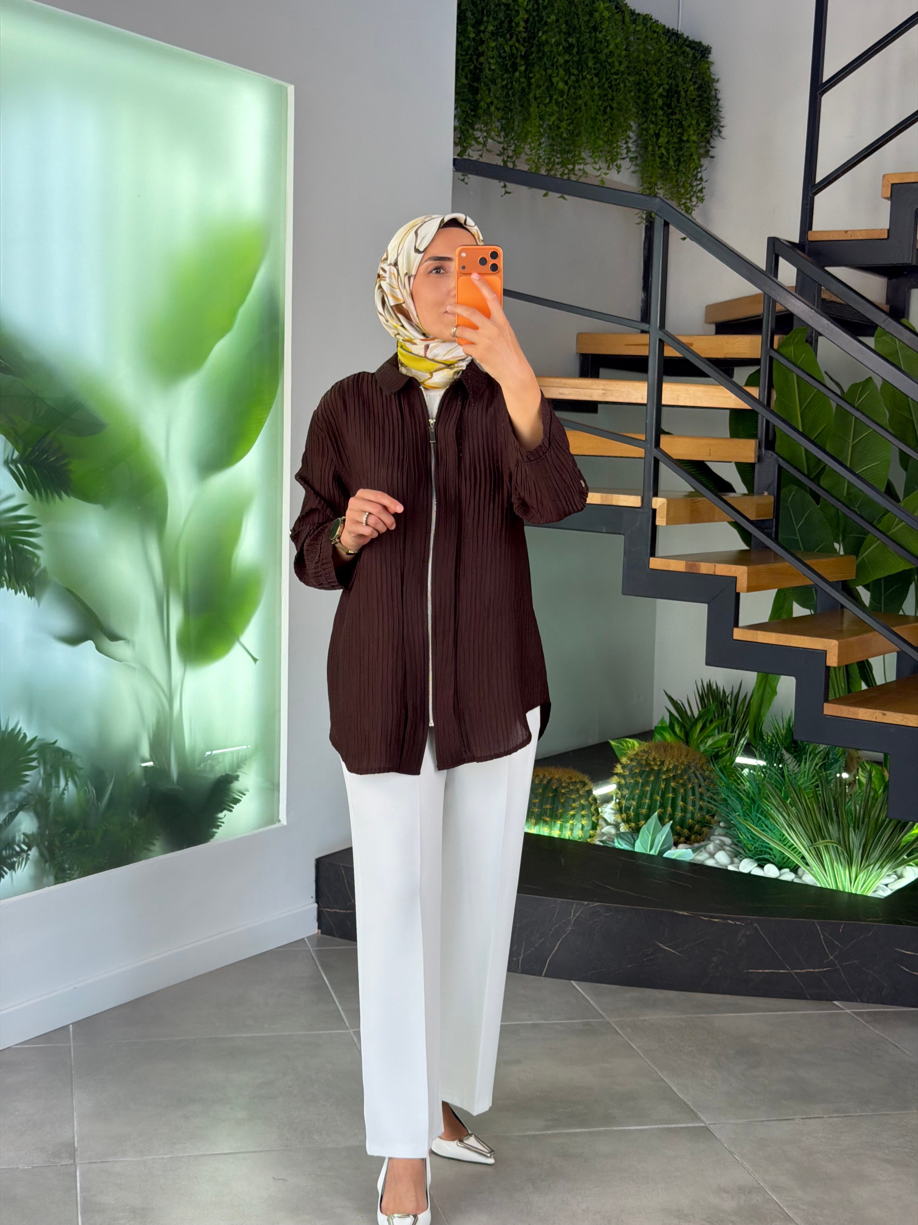 Pile Detaylı Fermuarlı Ceket