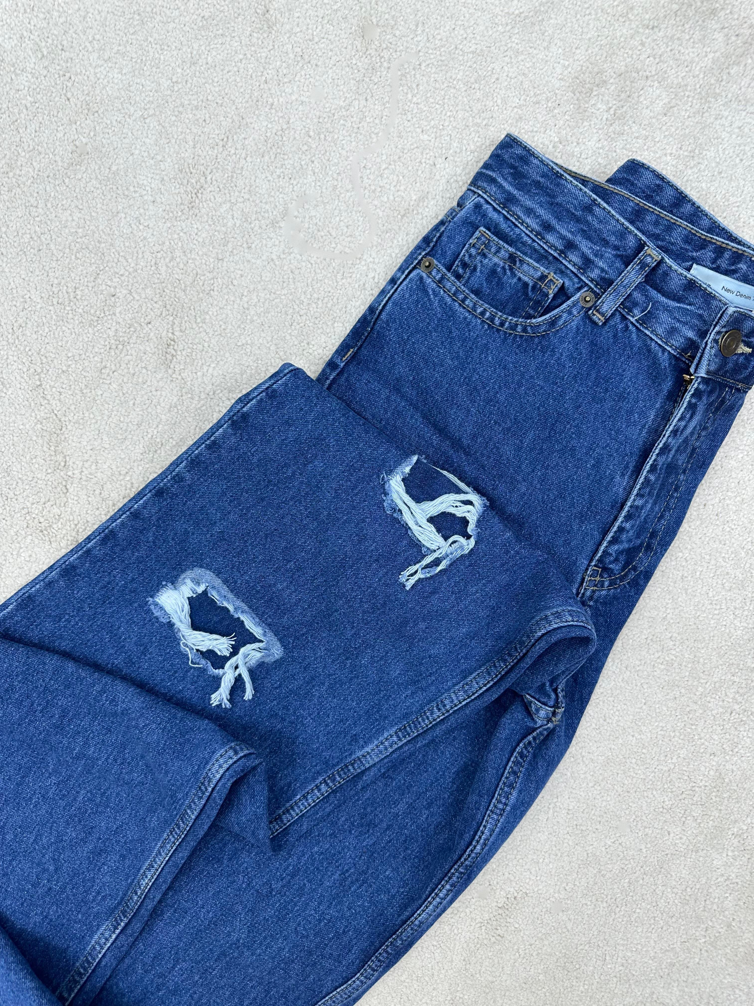 Premium Kalite Yüksek Bel Yırtık Detaylı İçi Destekli Jean Pantolon 