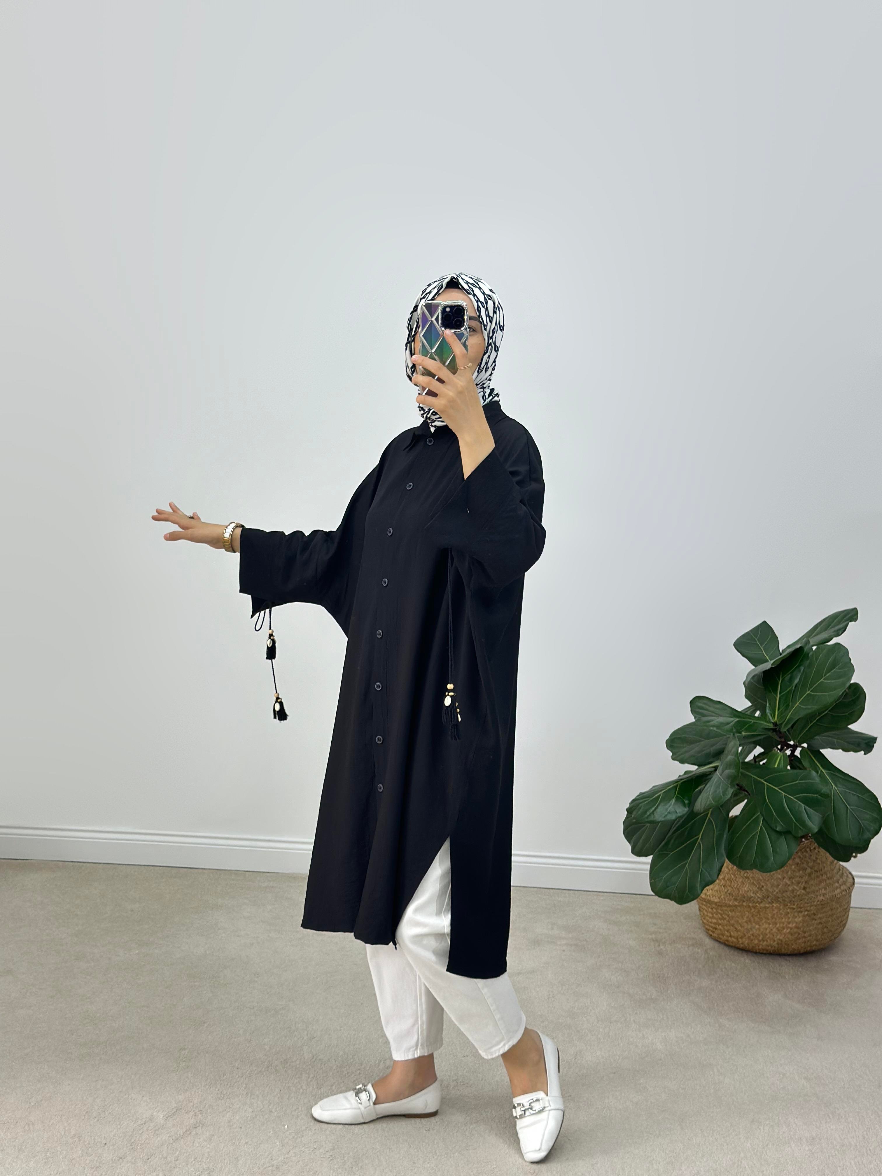 Püskül Detaylı Oversize Gömlek
