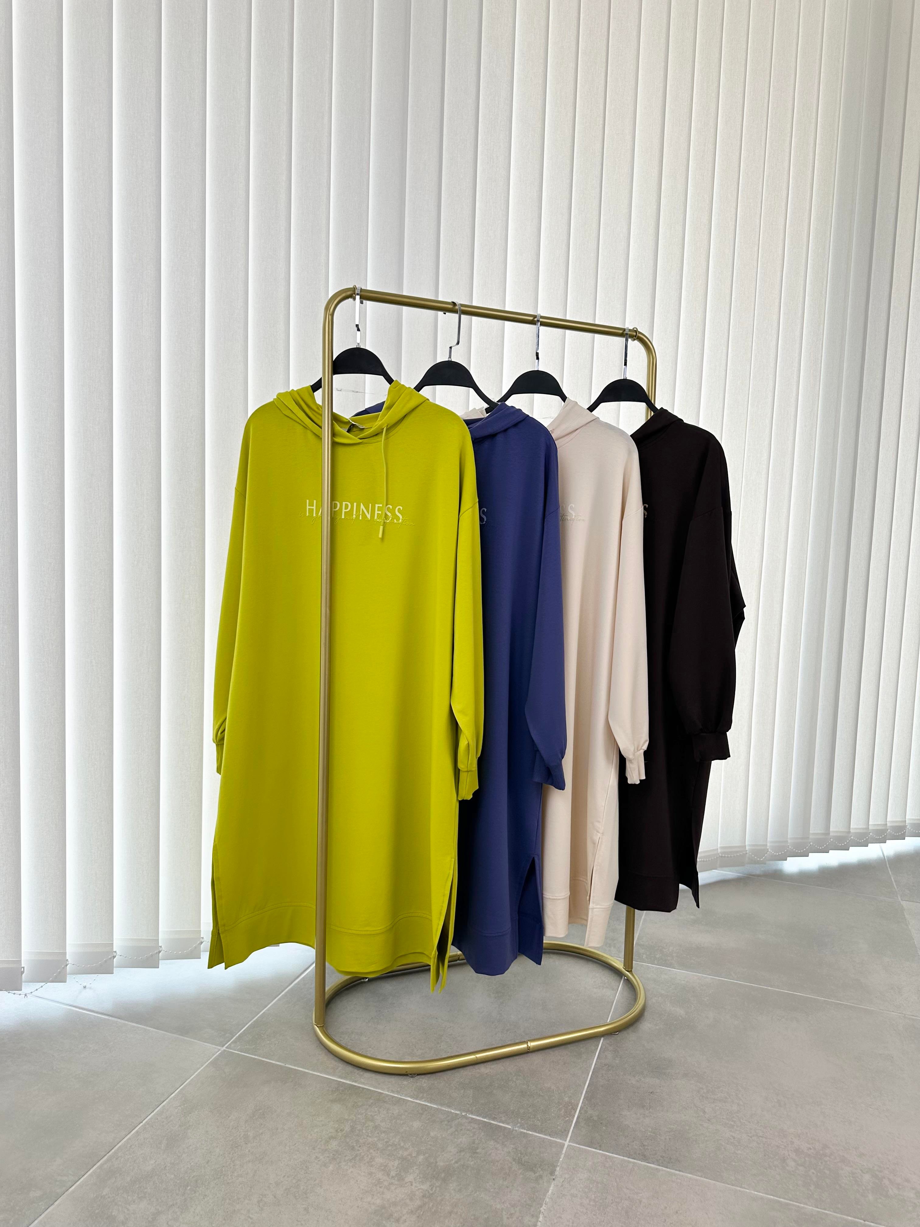 Renk Baskılı Kapüşonlu Lime Yeşili Renk Kadın Sweatshirt