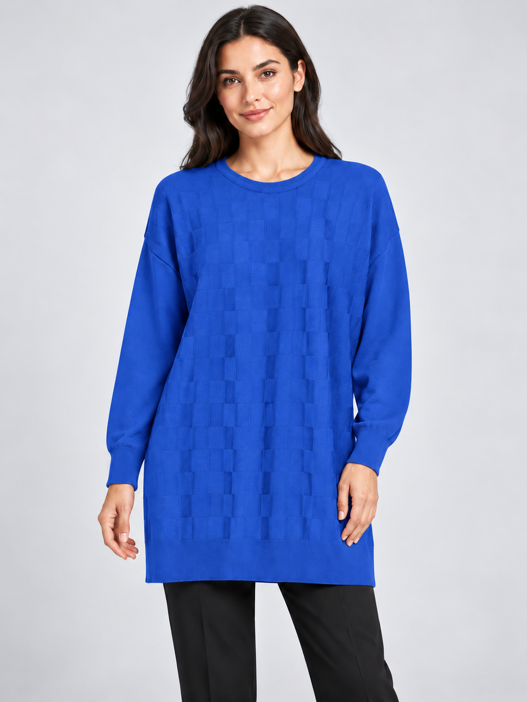 Saks Renk Dama Desenli Merserize Tunik