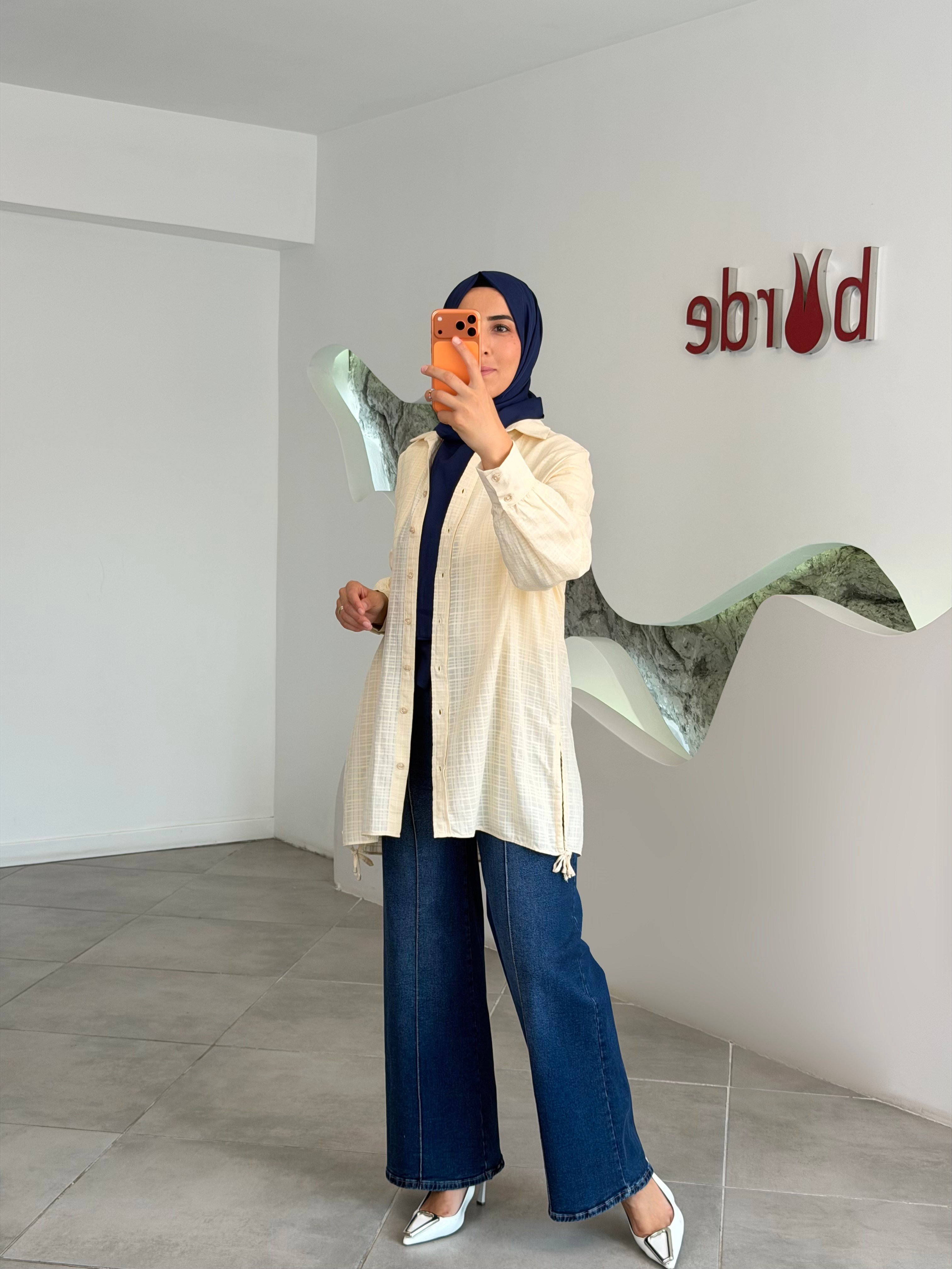 Sarı Renk  İp Büzgü Detaylı Pamuklu Gömlek