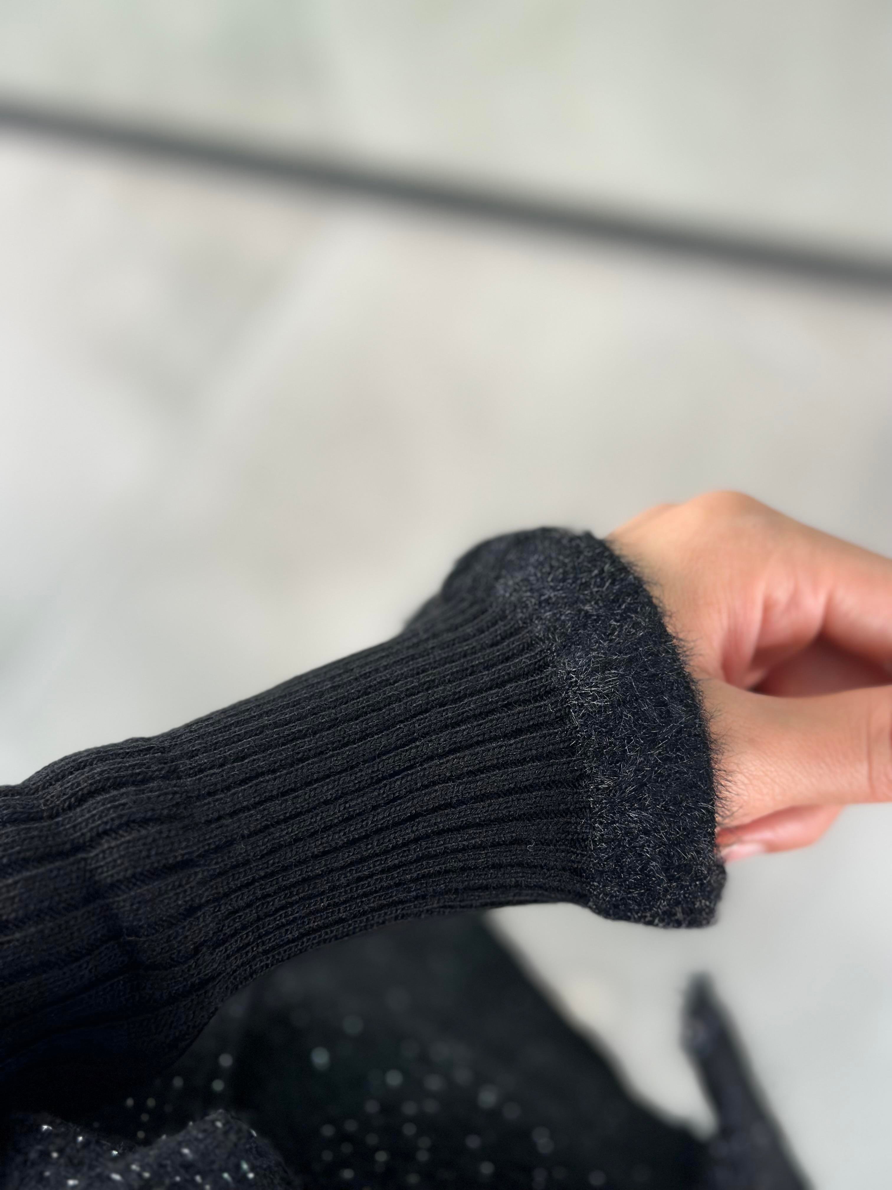 Siyah Renk Ribana Örgü Kadın Basıc Triko İçlik