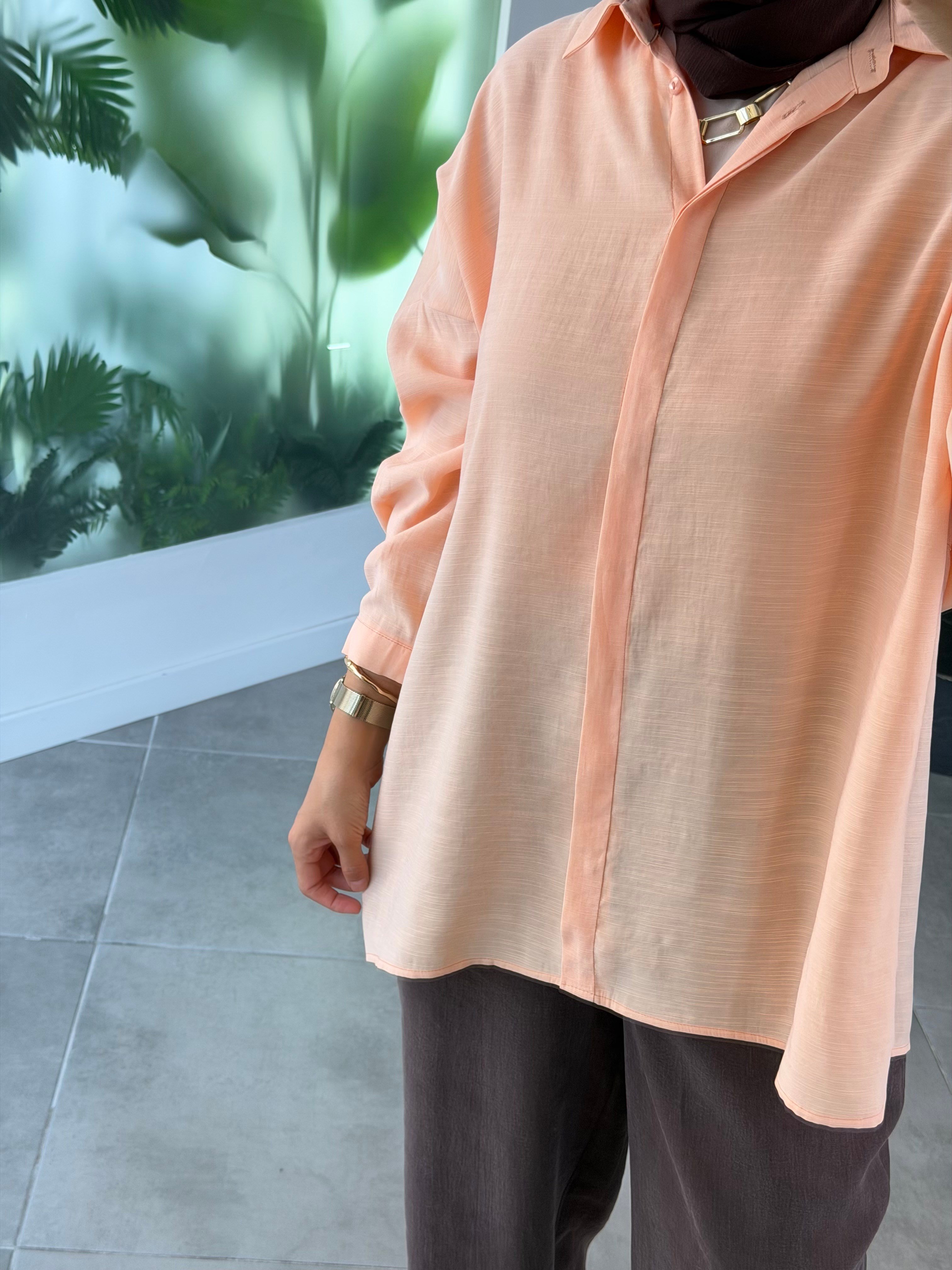 Somon Renk Rayon Kumaş Basic Gömlek