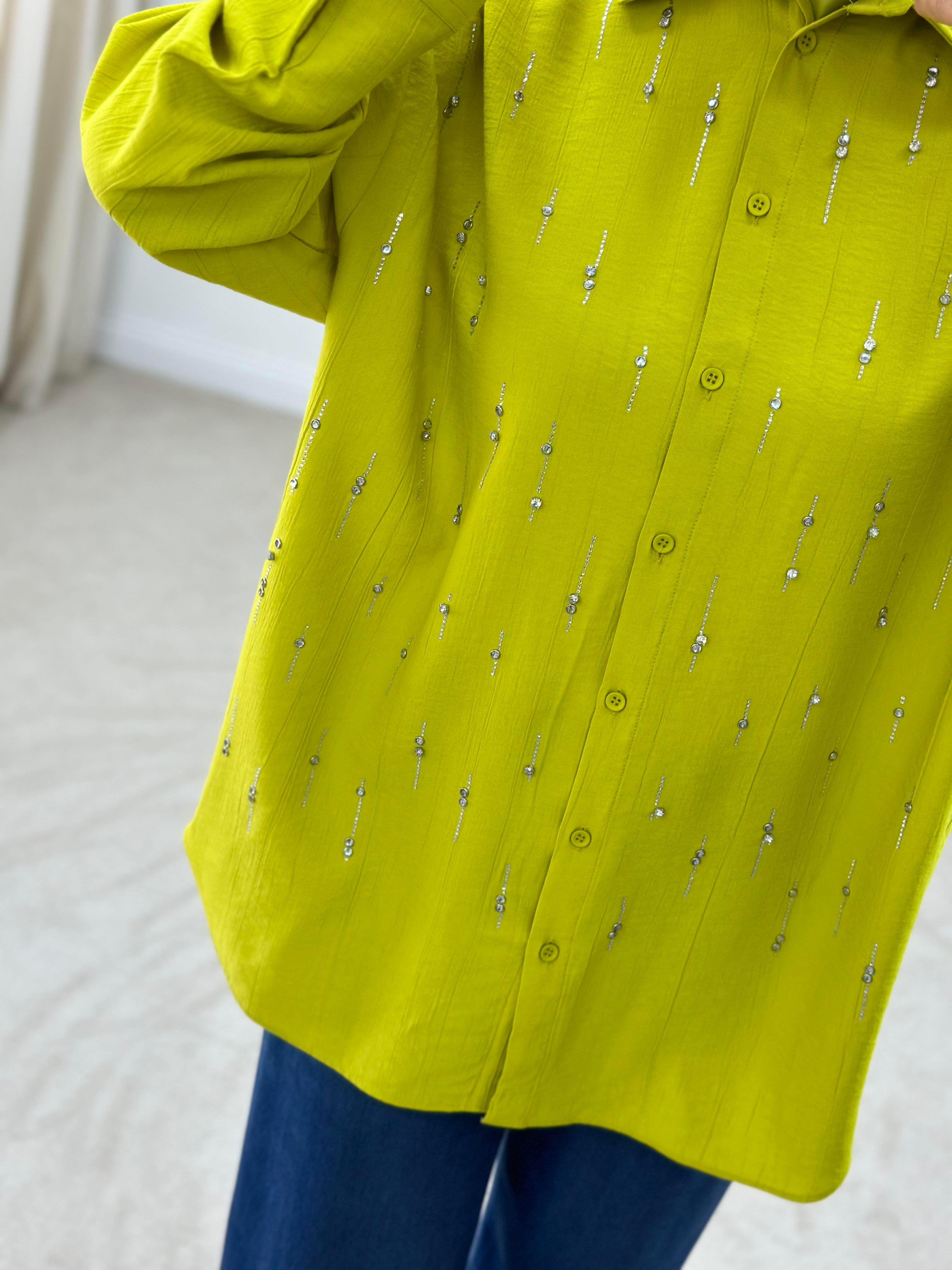 Su Yolu Taşlı Oversize Gömlek