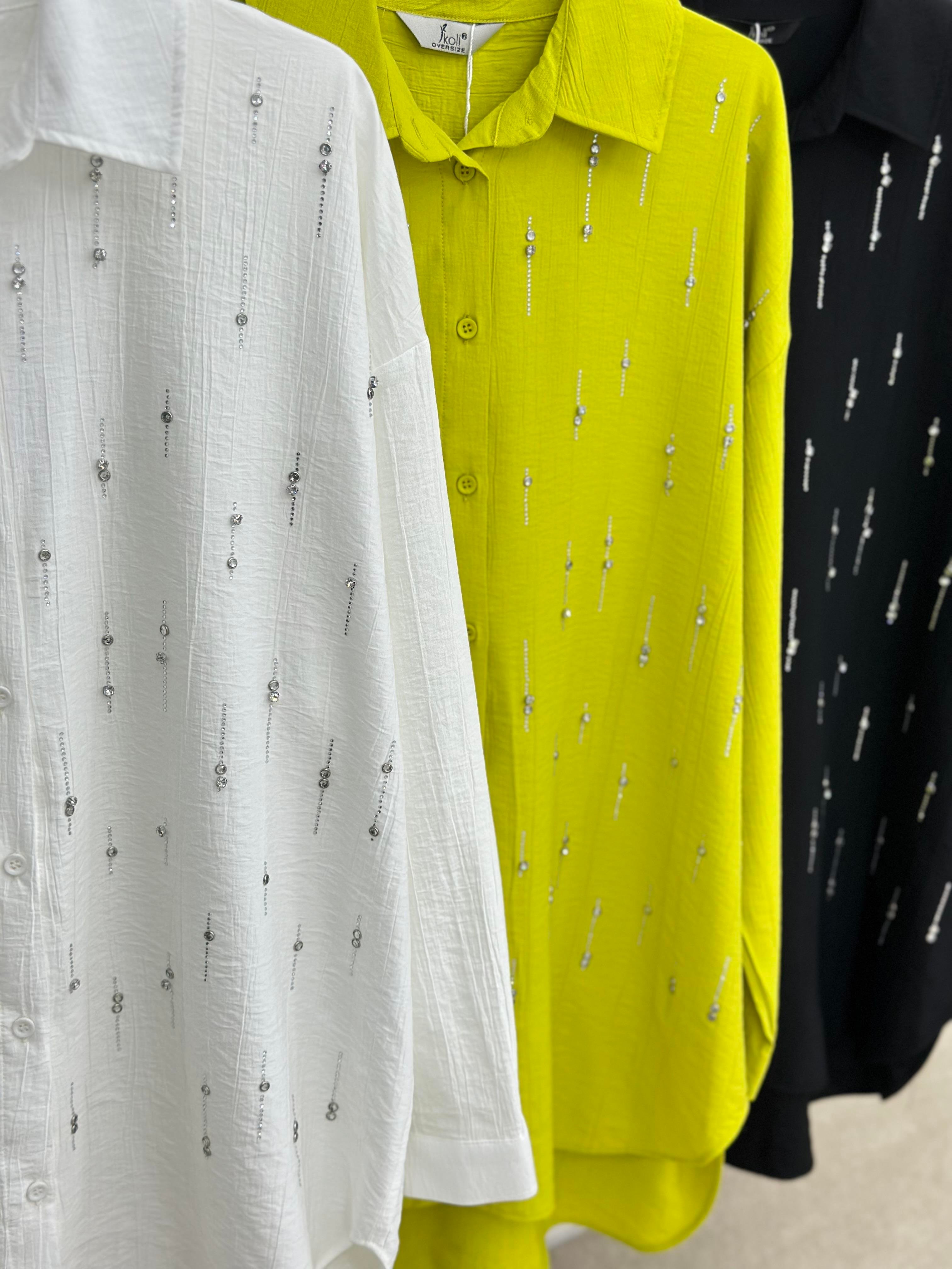 Su Yolu Taşlı Oversize Gömlek