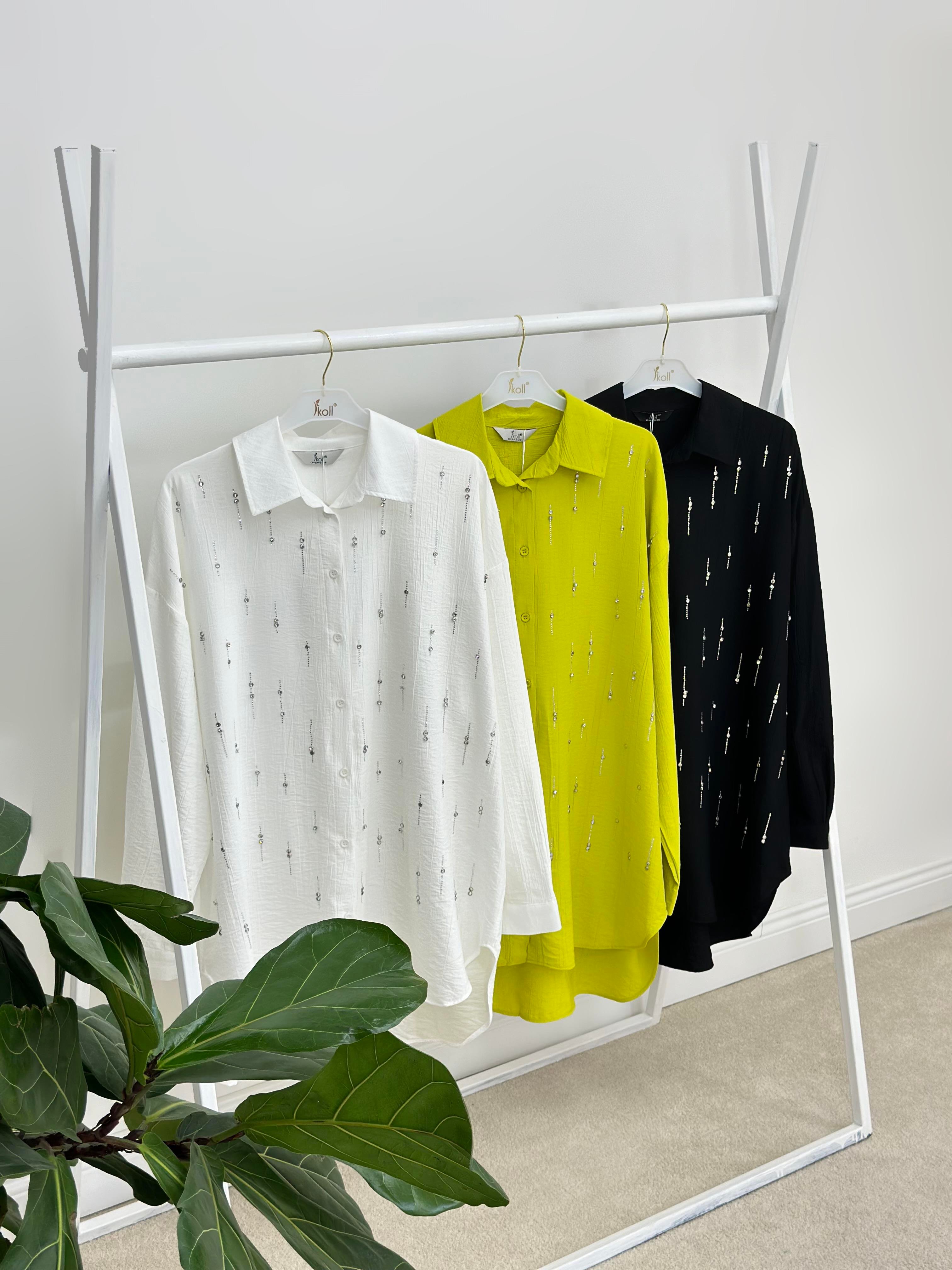Su Yolu Taşlı Oversize Gömlek