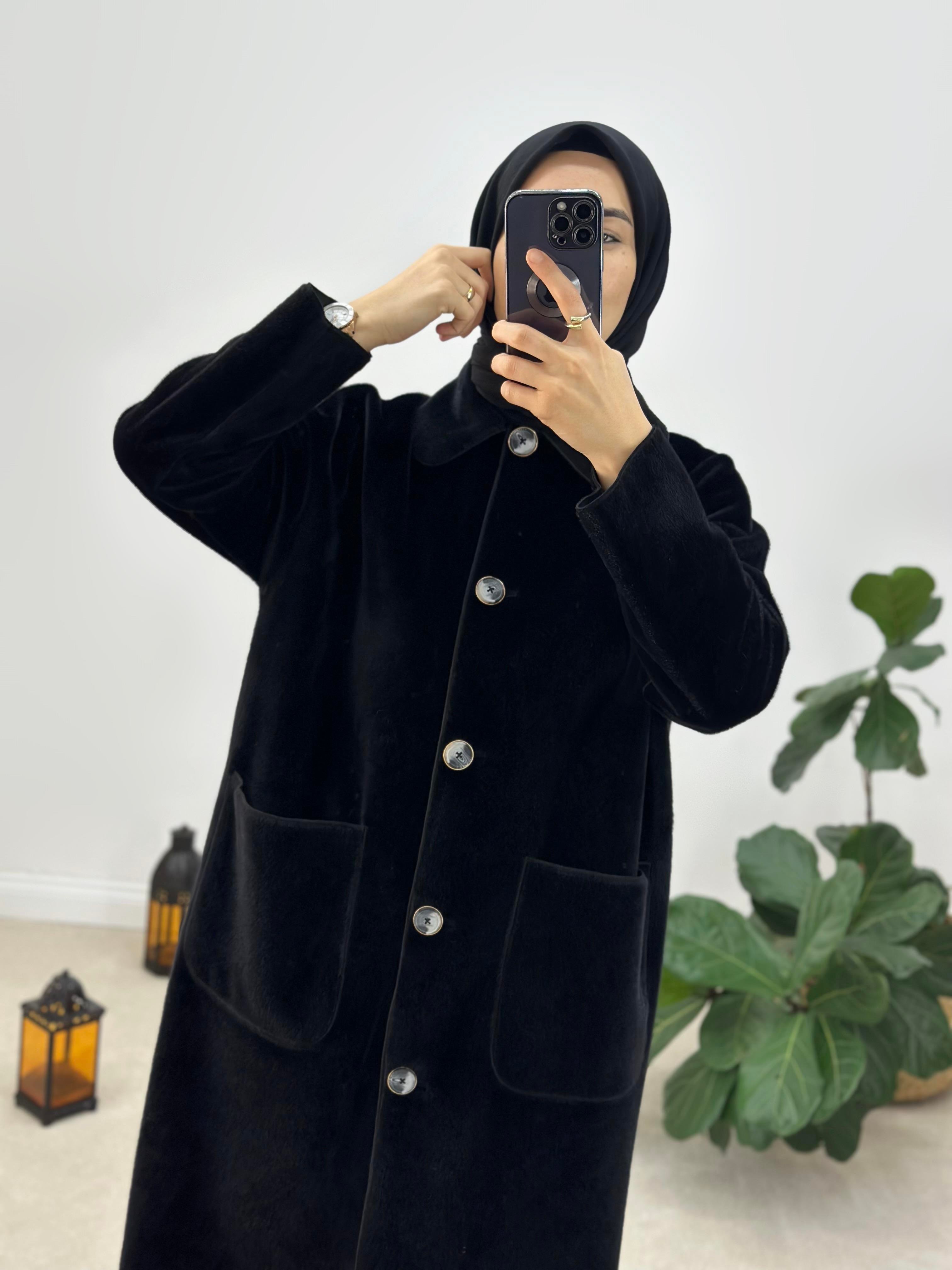 Suni Kürk Kumaş Oversize Kaban