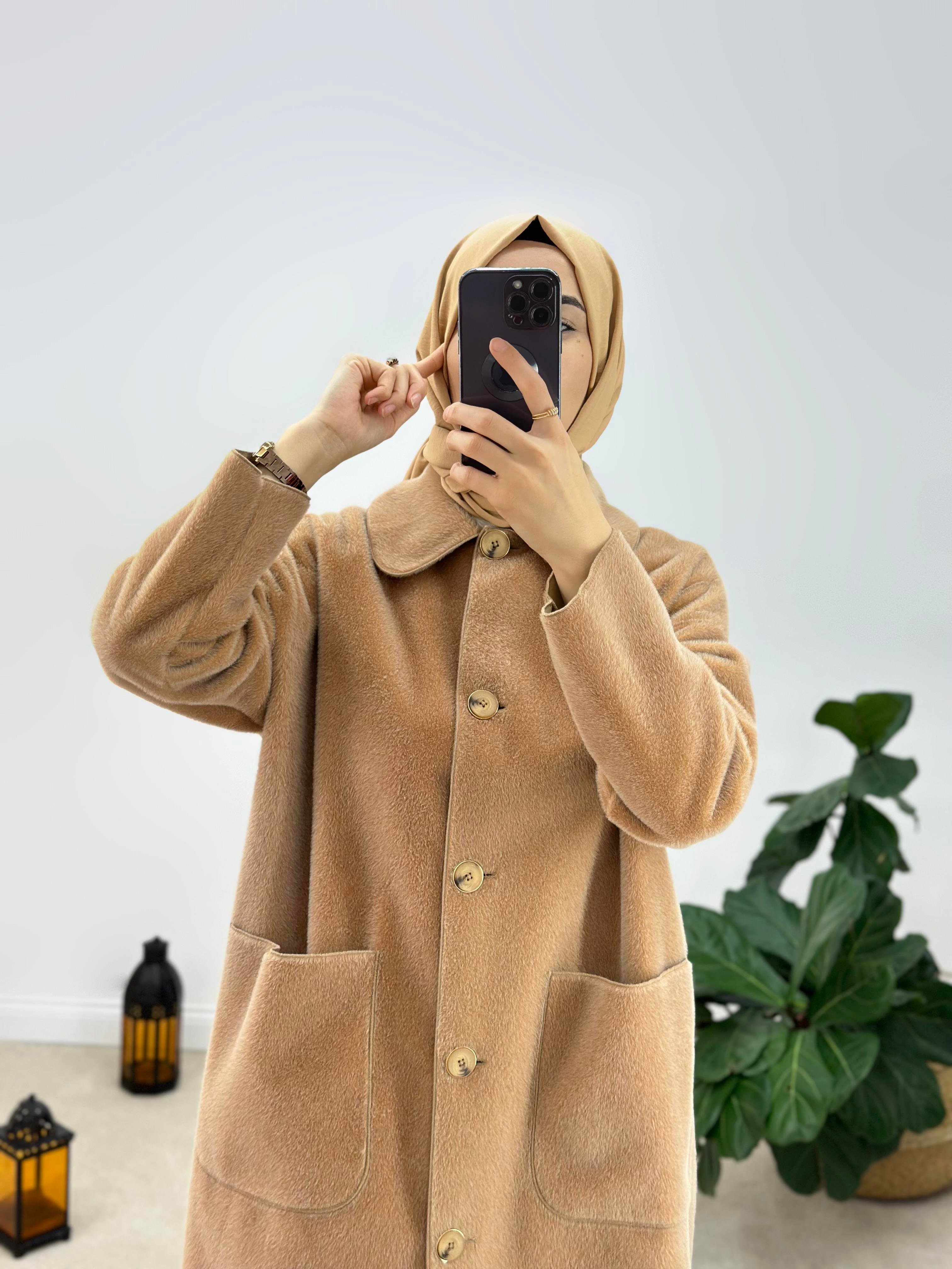 Suni Kürk Kumaş Oversize Kaban