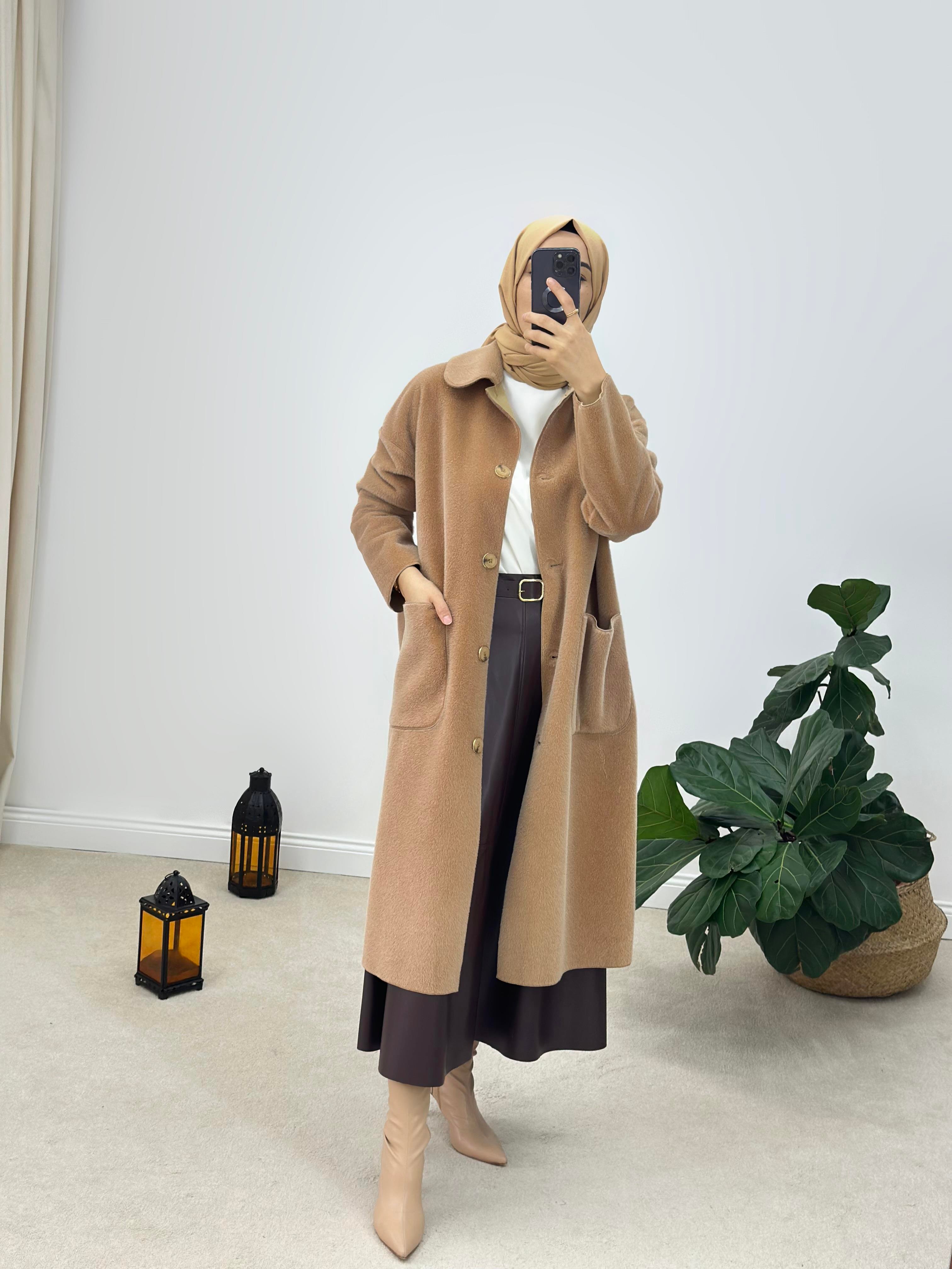 Suni Kürk Kumaş Oversize Kaban