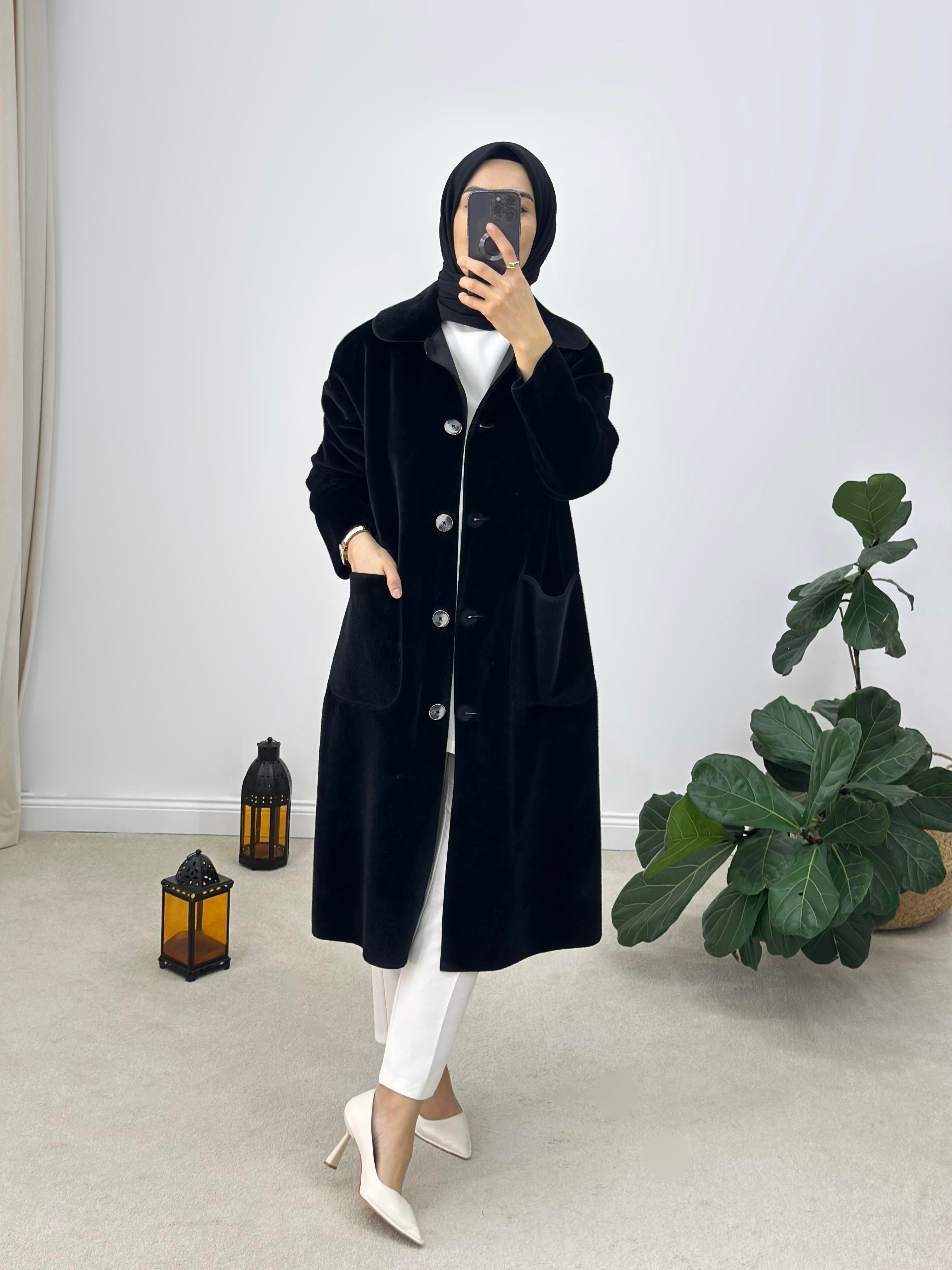 Suni Kürk Kumaş Oversize Kaban