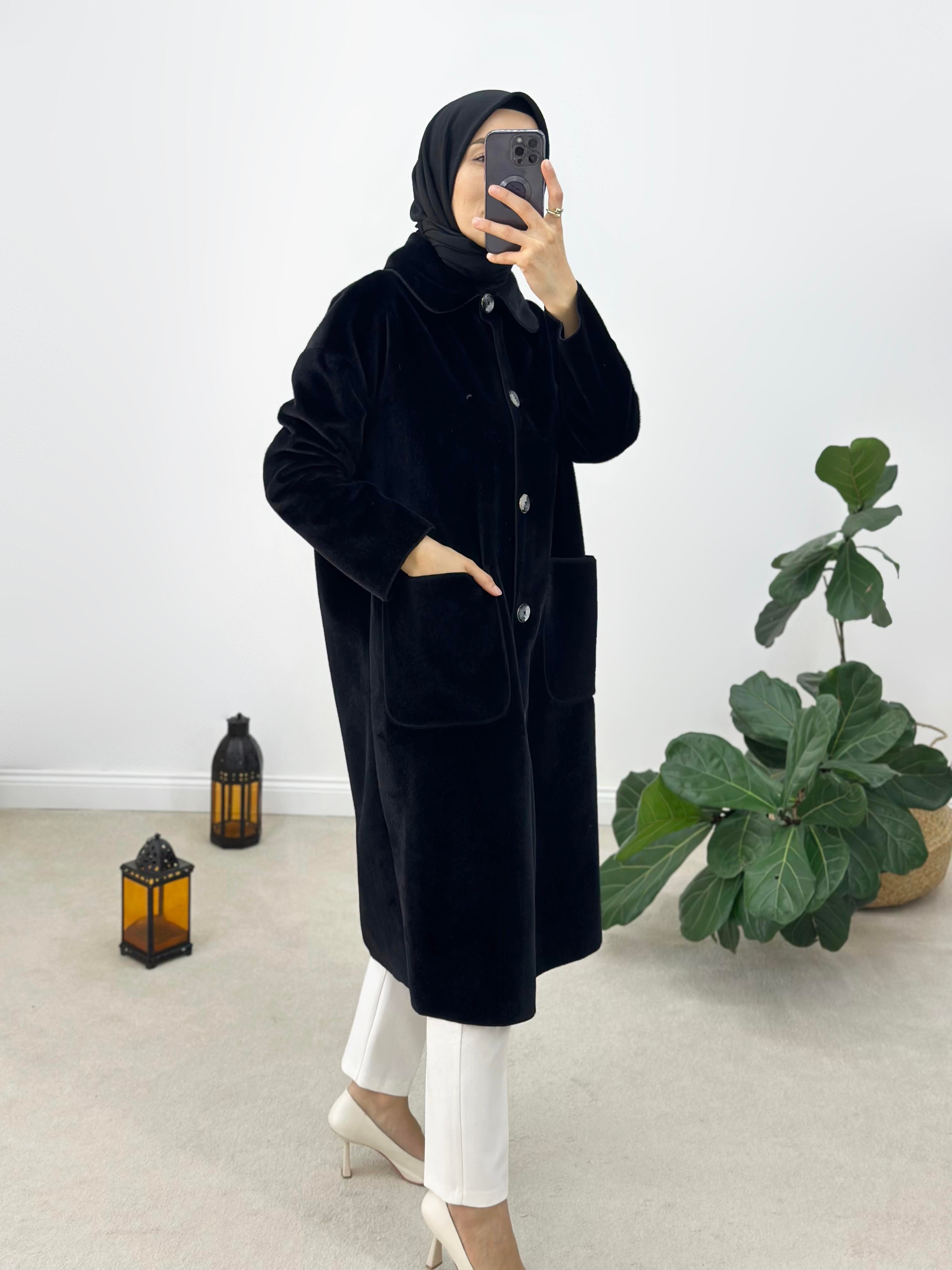 Suni Kürk Kumaş Oversize Kaban