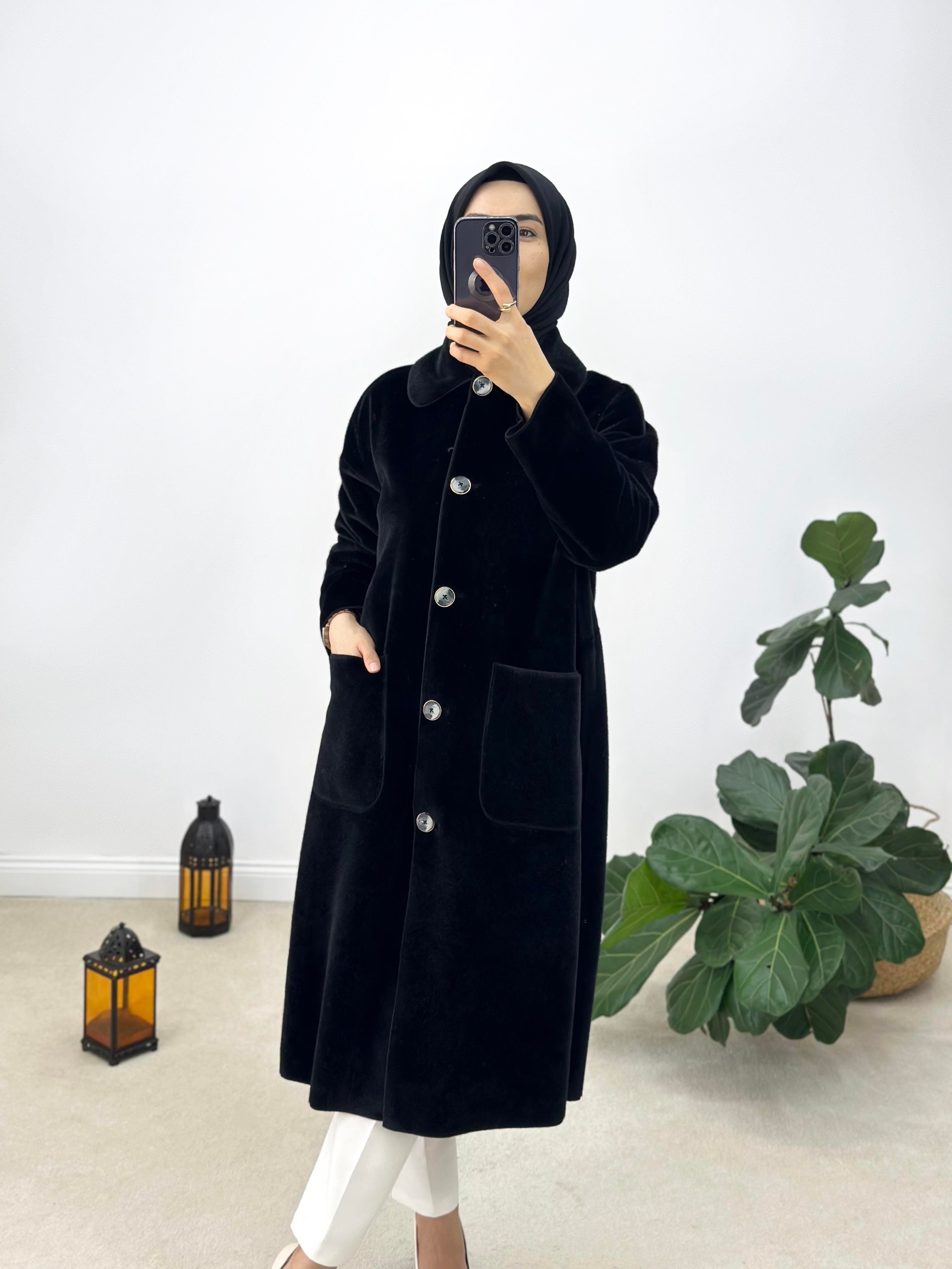 Suni Kürk Kumaş Oversize Kaban