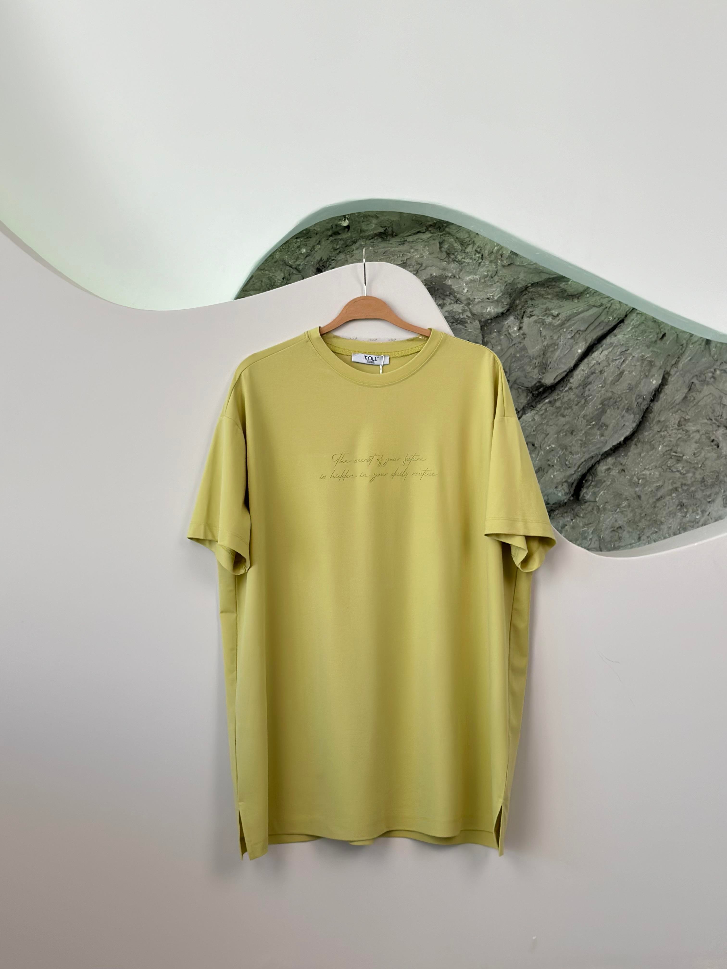 Tonaton Yüksek Baskılı Açık Lime Renk Kadın Basic T-shirt