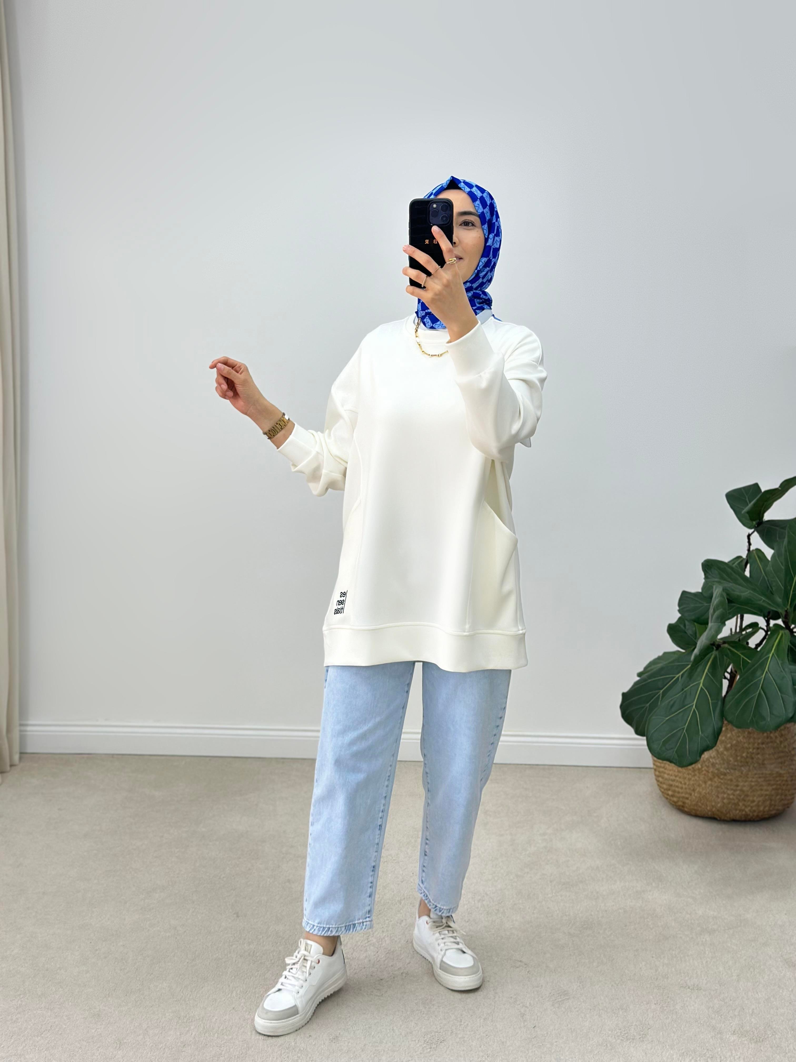 Yıkamalı Denim Kumaş Beli Lastikli Rahat Kalıp Jean