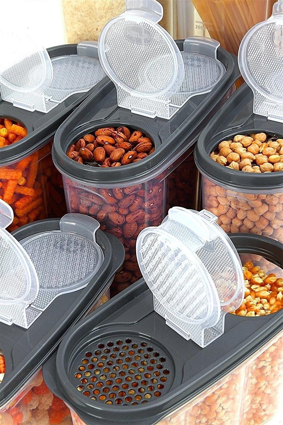 12'li - Etiketli Cinda Sızdırmaz Çift Kapaklı Erzak Saklama Kabı Seti 1250 ml
