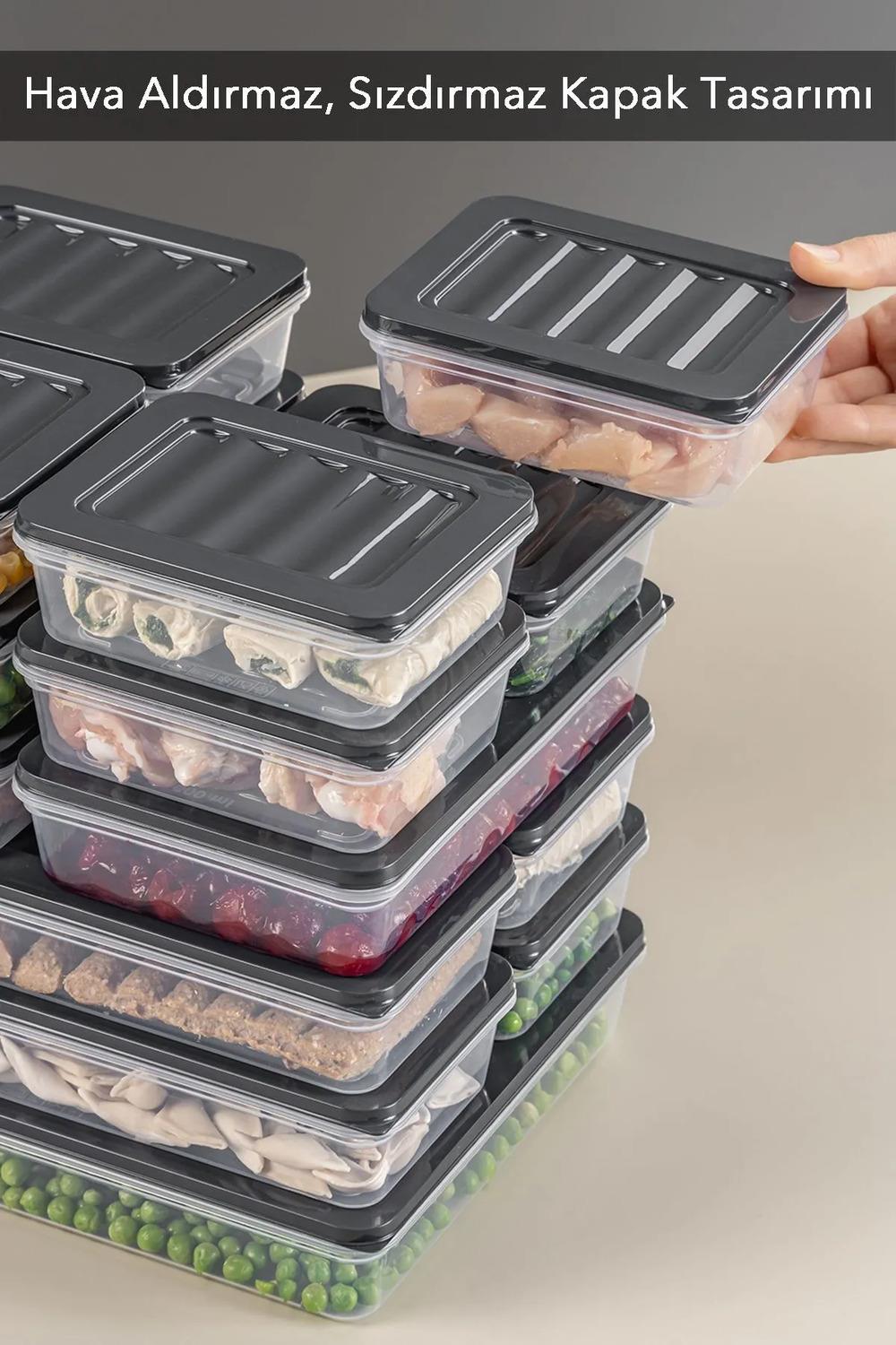 22 Parça Saklama Kabı , Mikrodalga Uyumlu Saklama Kabı 2x2400Ml 2x1200Ml 6x1170Ml 12x600Ml Antrasit