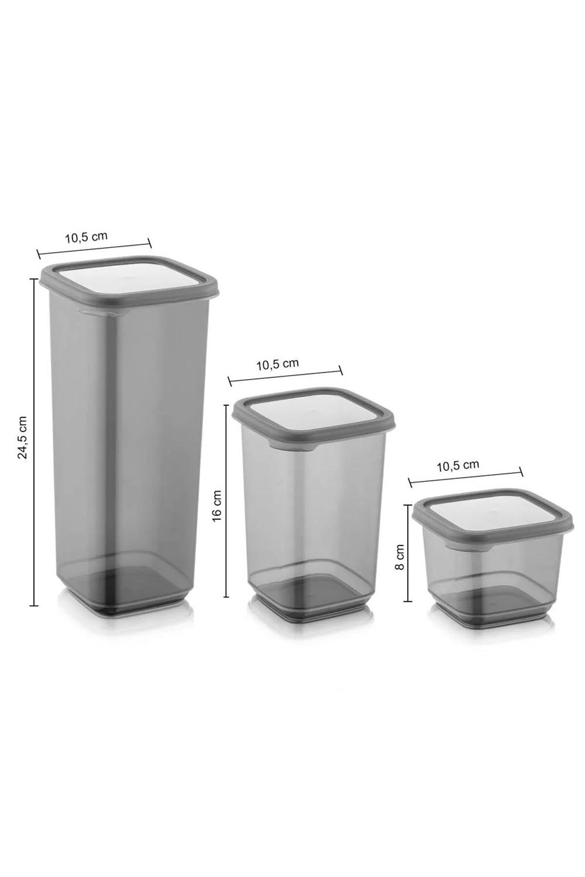 24'lü Set Etiketli Jumbo Boy Kare Erzak Saklama Kabı Seti Antrasit 1700 ml