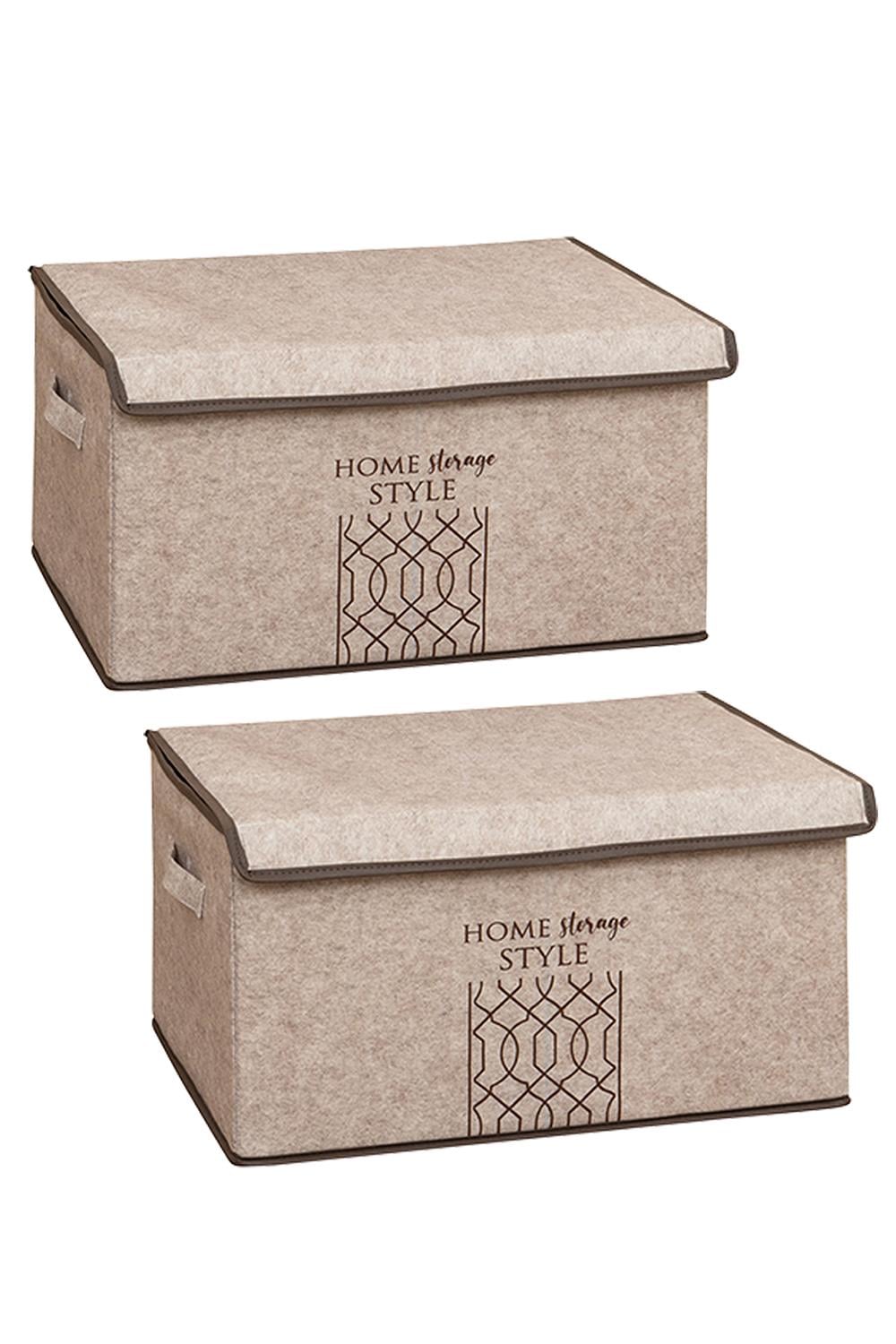 2'li Çok Amaçlı Keçe Kapaklı Katlanır Maxi Kutu Giysi Hurçu Dolap İçi Organizer Bej 47x37x24 cm