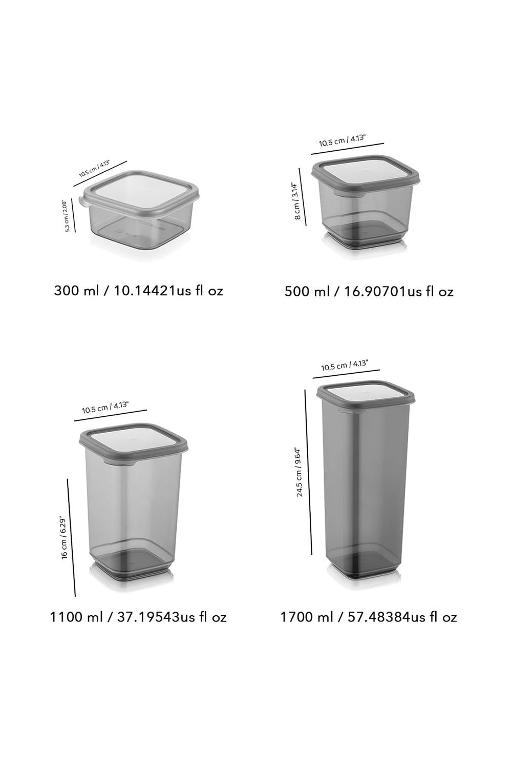 32'li Etiketli Kapaklı Kare Erzak Saklama Kabı Seti 8x(0,3 Lt-0,5 Lt-1,1 Lt-1,7 Lt) Baharatlık