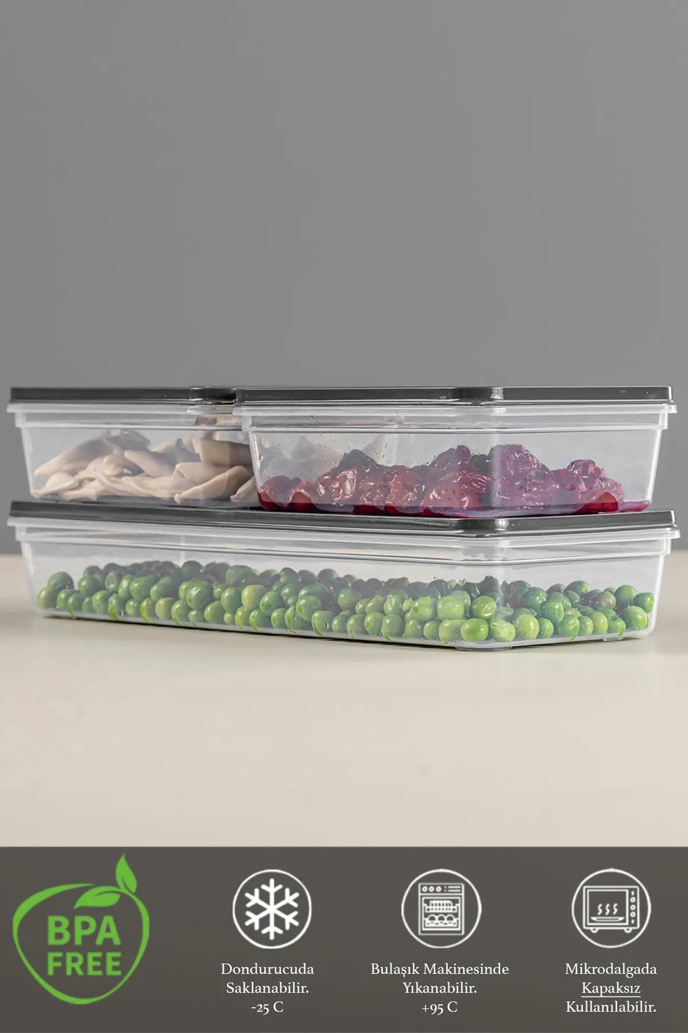 3'lü Saklama Kabı , Mikrodalga Uyumlu Saklama Kabı Antrasit 1 X 1170 ml - 2 X 600ml