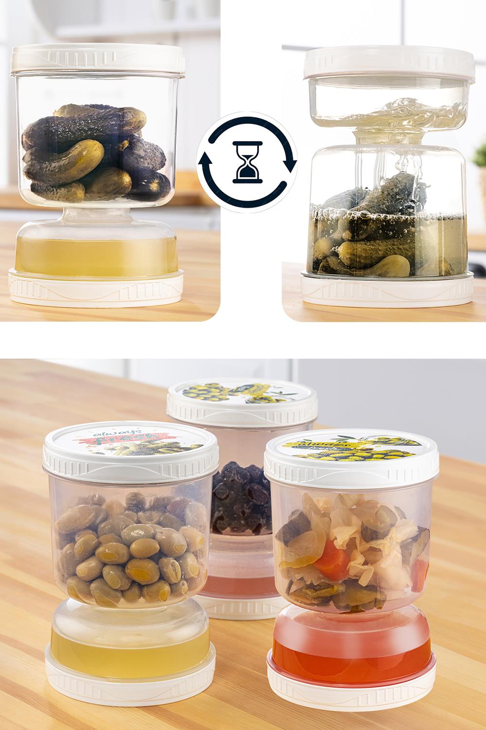 3'lü Set Süzgeçli Sızdırmaz Zeytinlik Çevir Kullan Turşuluk