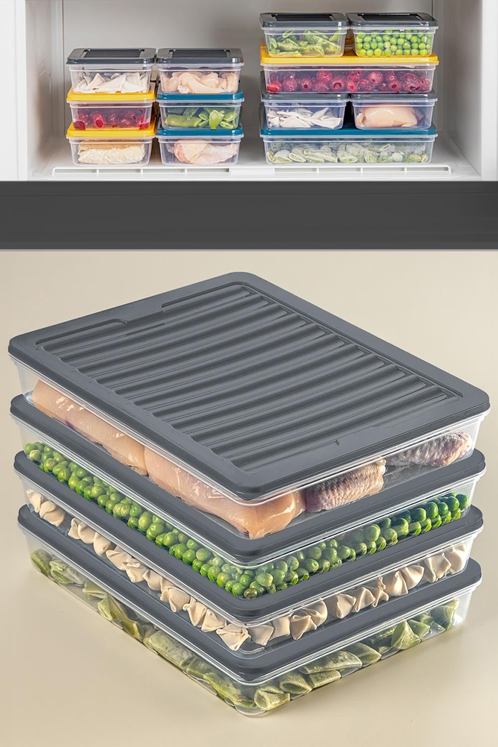 4'lü Buzdolabı Organizer Mikrodalga Ve Difrize Uygun Saklama Kabı Antrasit 4 X 2400 ml