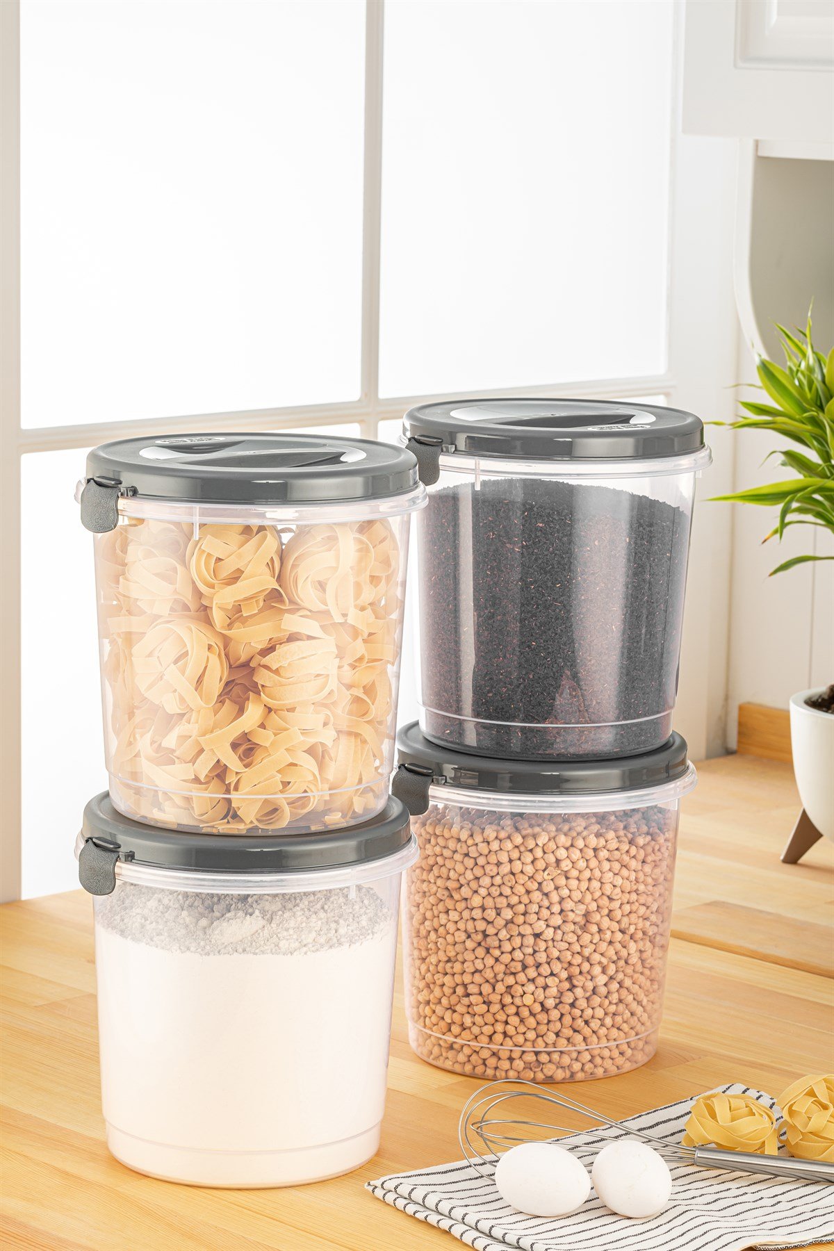 4'lü Set Un Makarna Bakliyat Saklama Kabı - Saklama Kutusu 4 x 6 Lt