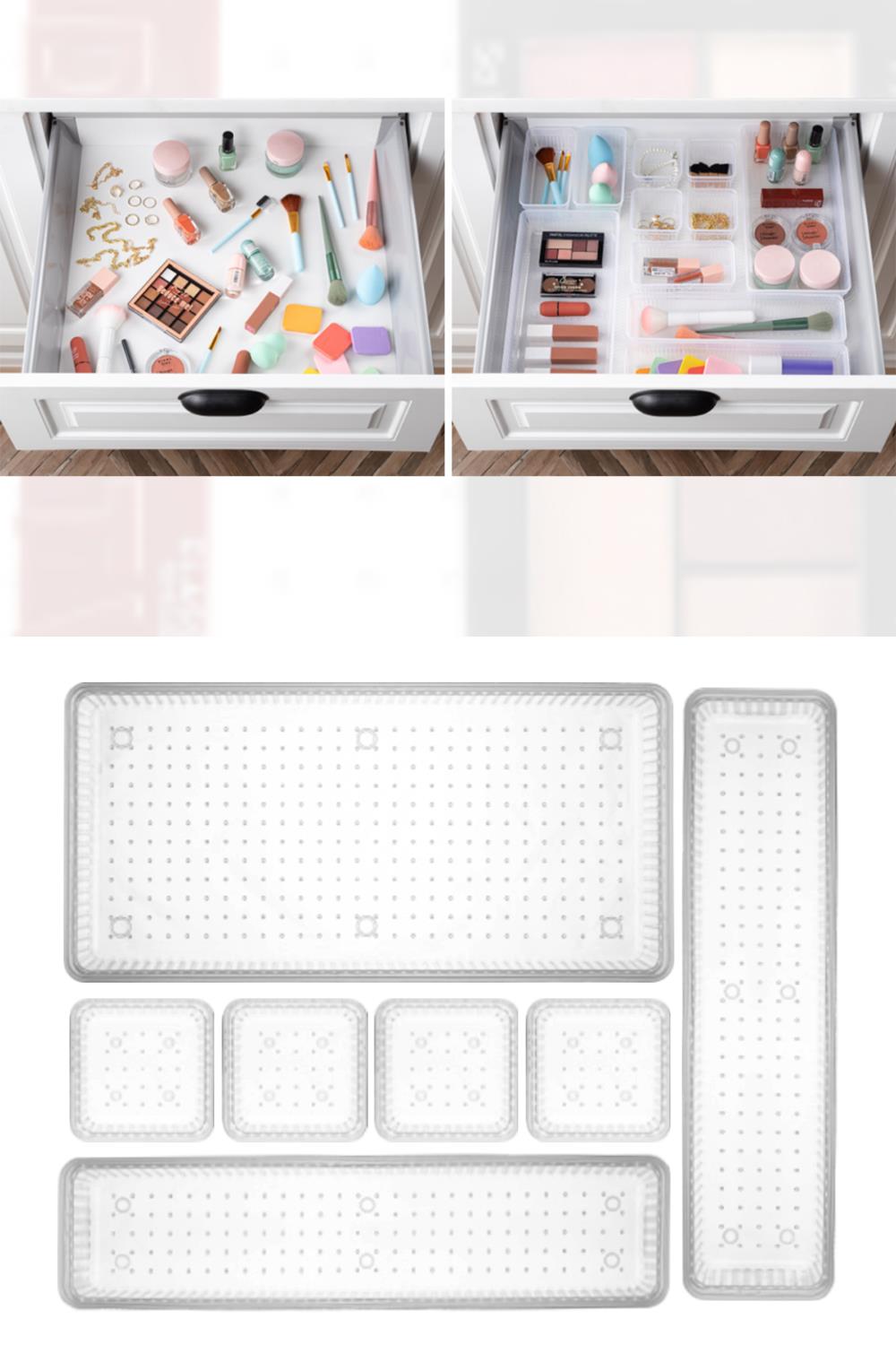 7 Parça Modüler Organizer Set - Kozmetik Aksesuar Düzenleyici Şeffaf