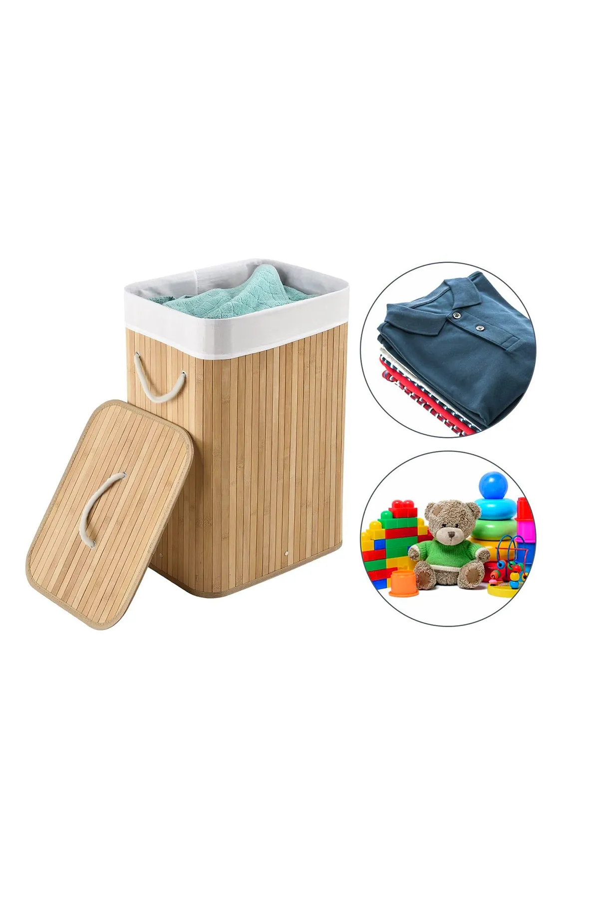 Bambu Çamaşır Sepeti - Mega Boy Katlanabilir Çamaşır Sepeti 40x30x60 Cm Bej 72 Litre