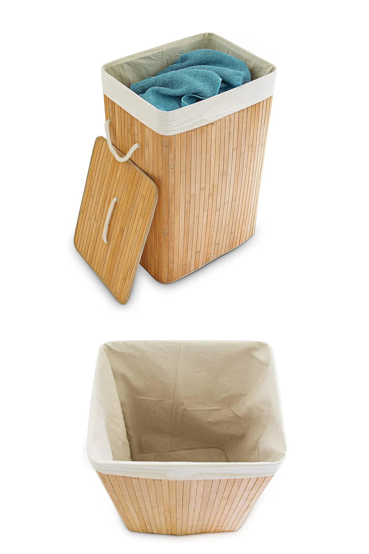 Bambu Çamaşır Sepeti - Mega Boy Katlanabilir Çamaşır Sepeti 40x30x60 Cm Bej 72 Litre