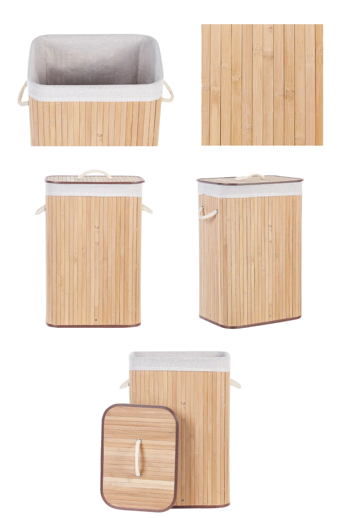 Bambu Çamaşır Sepeti - Mega Boy Katlanabilir Çamaşır Sepeti 40x30x60 Cm Bej 72 Litre