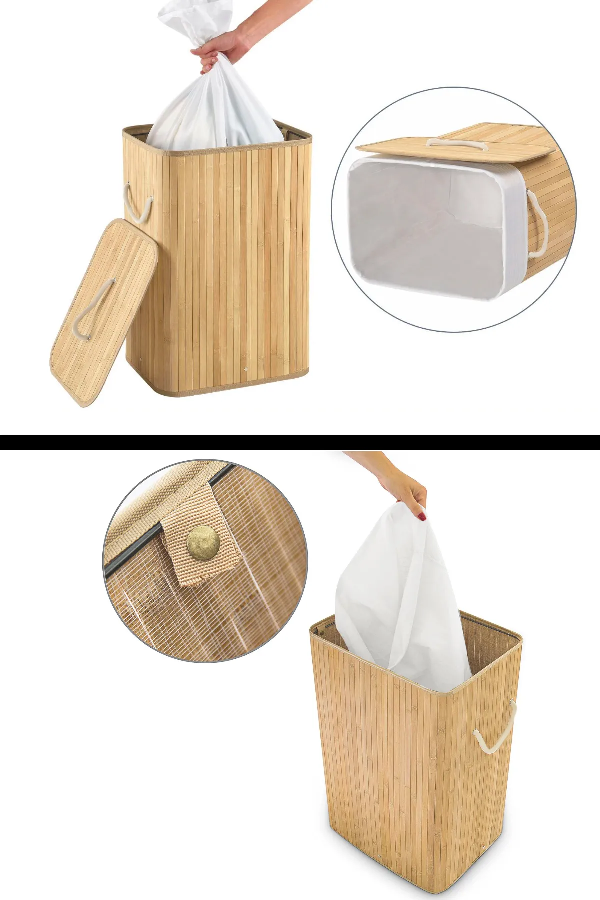 Bambu Çamaşır Sepeti - Mega Boy Katlanabilir Çamaşır Sepeti 40x30x60 Cm Bej 72 Litre