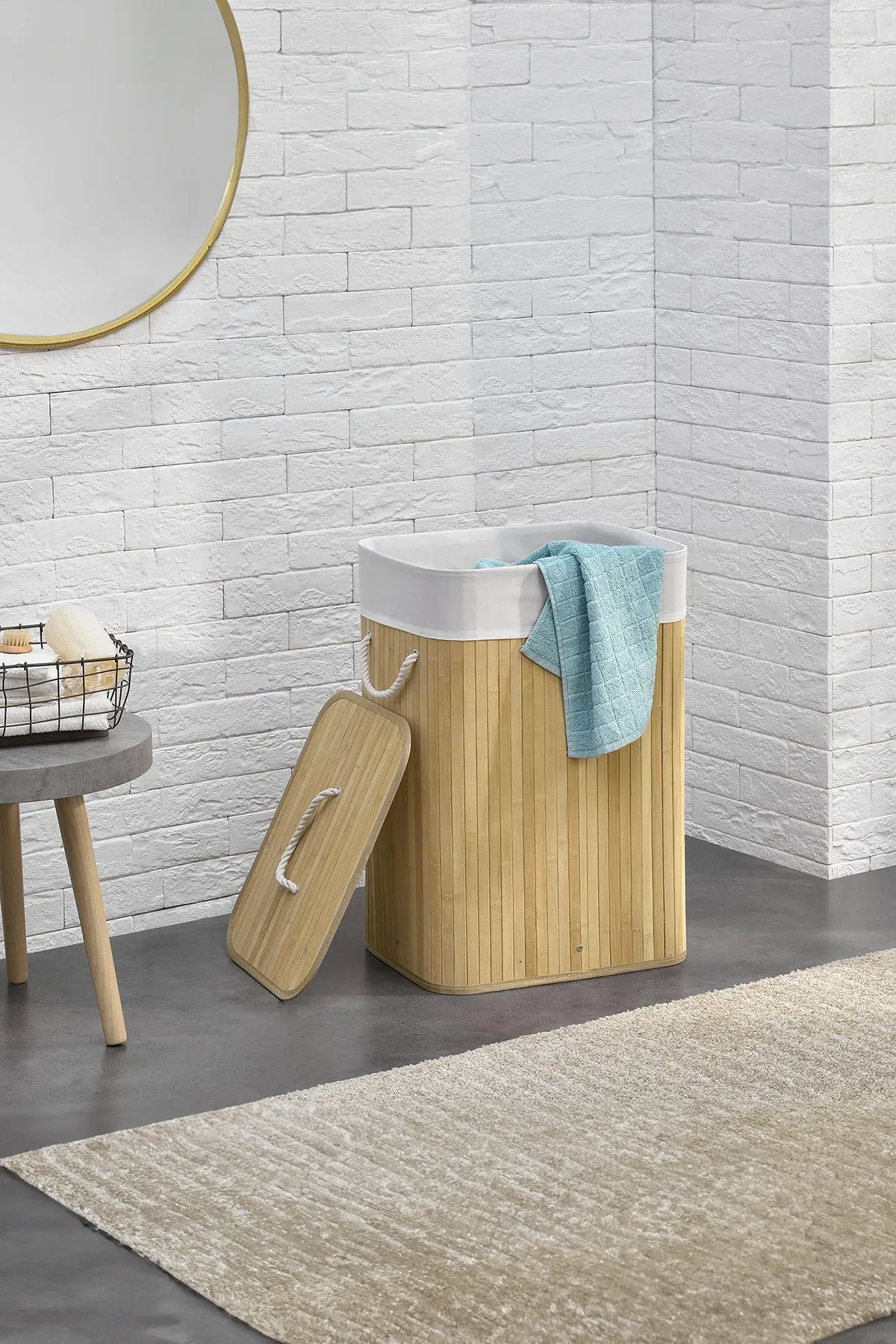 Bambu Çamaşır Sepeti - Mega Boy Katlanabilir Çamaşır Sepeti 40x30x60 Cm Bej 72 Litre