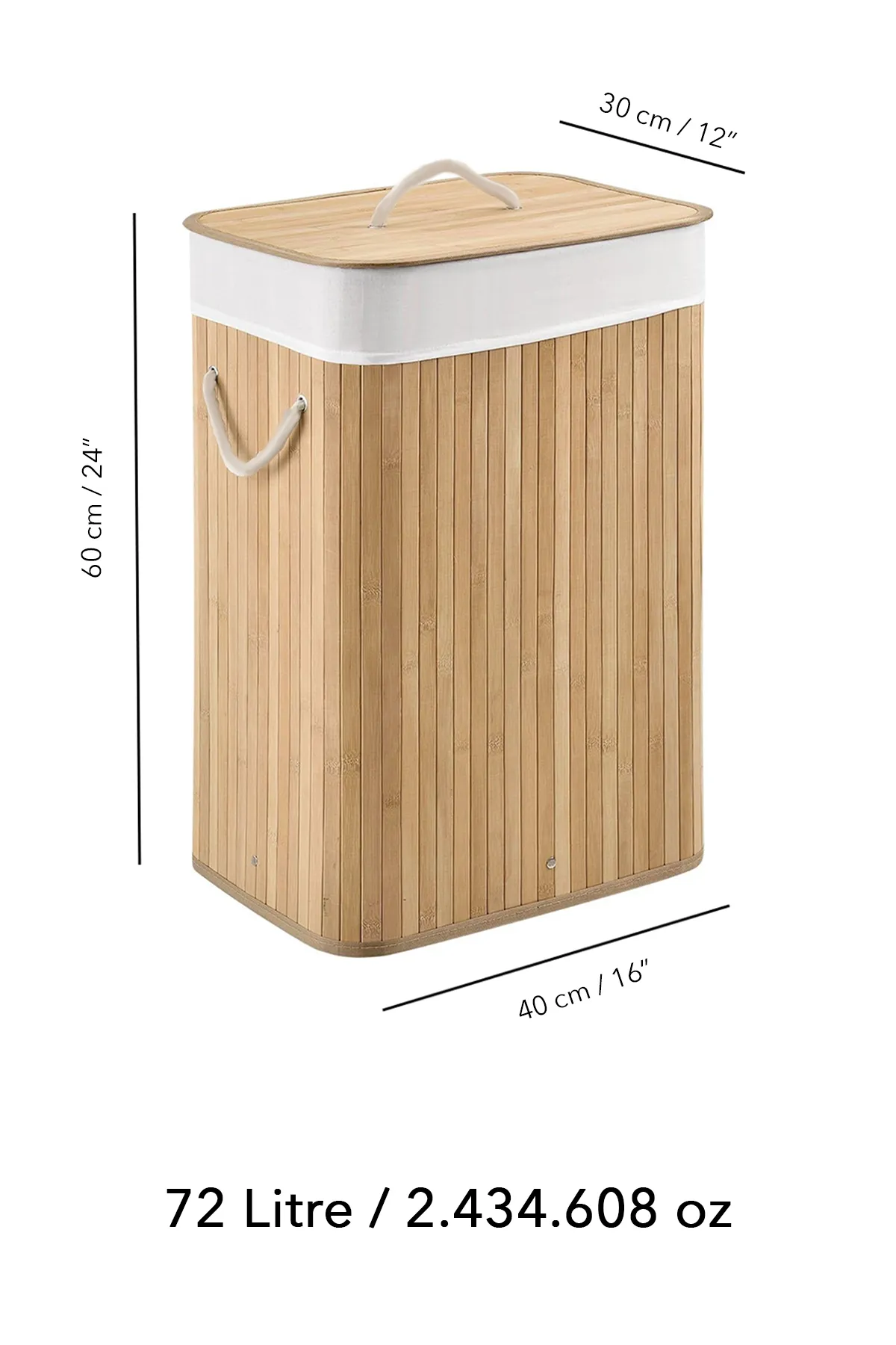 Bambu Çamaşır Sepeti - Mega Boy Katlanabilir Çamaşır Sepeti 40x30x60 Cm Bej 72 Litre