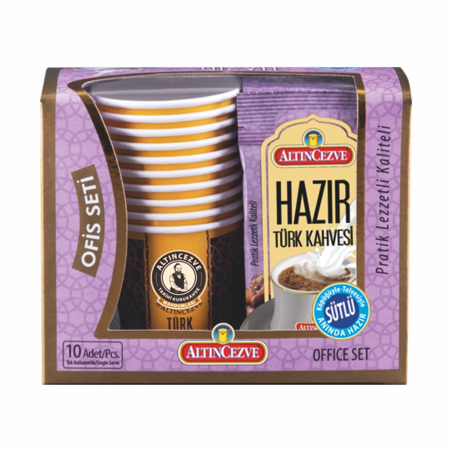 Hazır Türk Kahvesi Ofis Seti – Sütlü (Tek İçimlik – 10′ lu Paket)