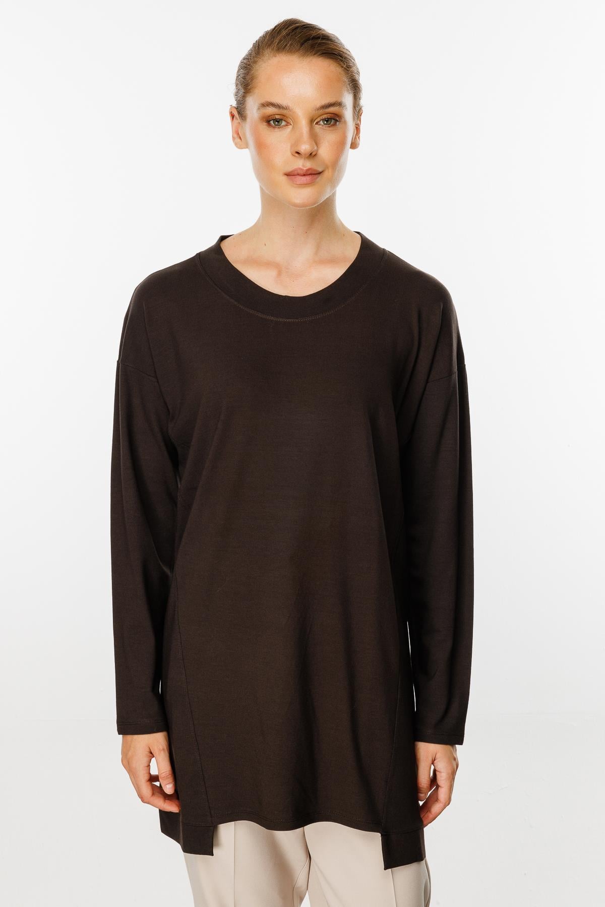 Mutlu Ertan Kadın Basic Örme Tunik Kahve 30227